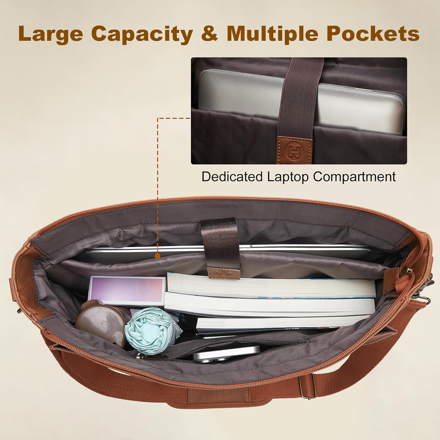 Leather Messenger Bag for Men, 15.6in Laptop Briefcase Vintage Waterproof Laptop Bag Shoulder Bags Satchel Office Bag