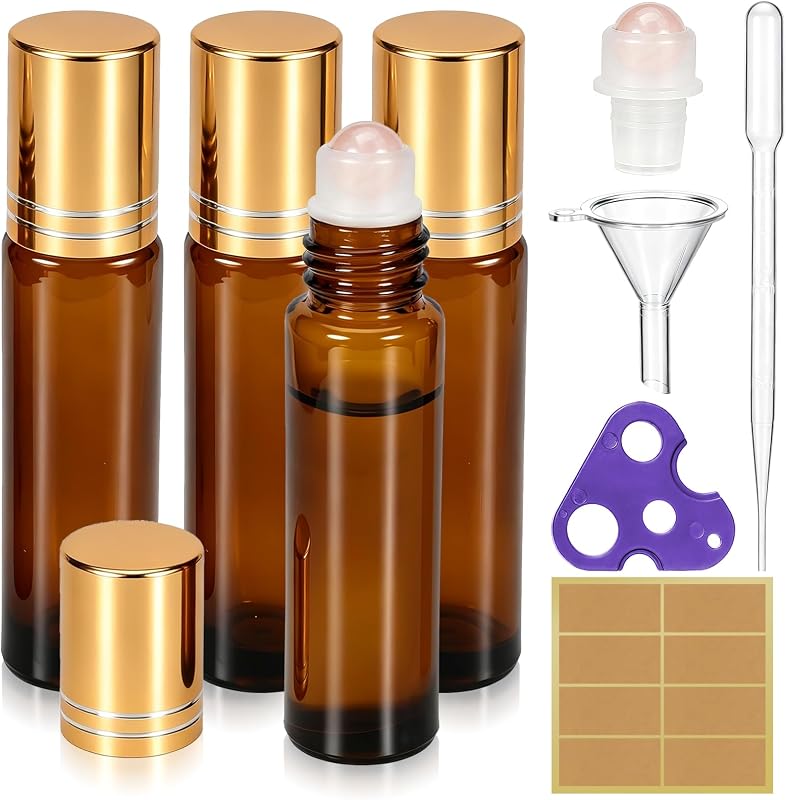 Fcgbdbz Pacote com 4 frascos roll-on de 10 mL com esfera de quartzo rosa