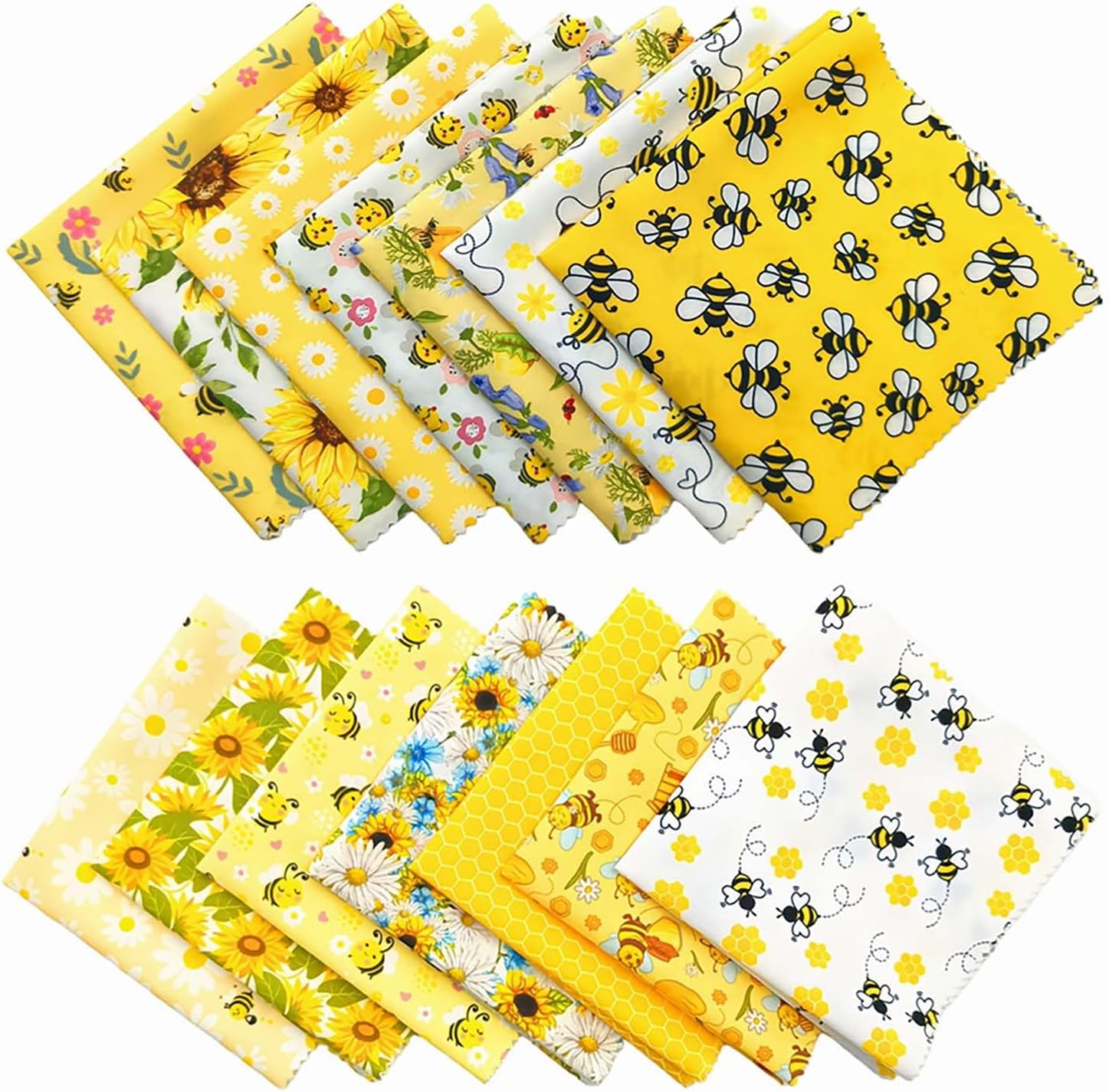 42 Pcs 5" x 5" Cotton Craft Fabric Squares,Bee Sunflower Sheets Patchwork