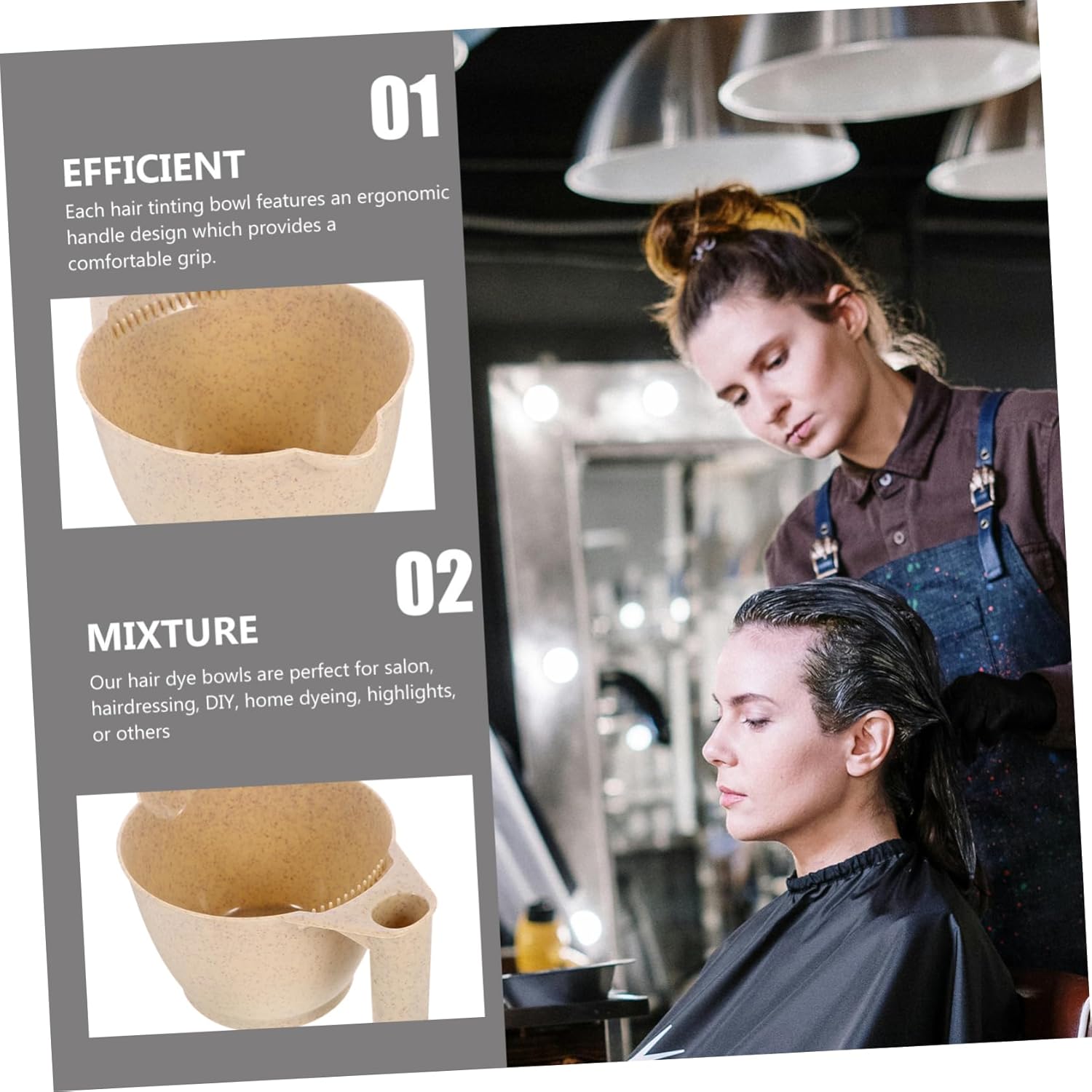 Hair Dye Bowls ，Hair Mixing Bowl ，2pcs Color Ergonomic Tinting for Salon Reusable and Washable Dyeing Tools