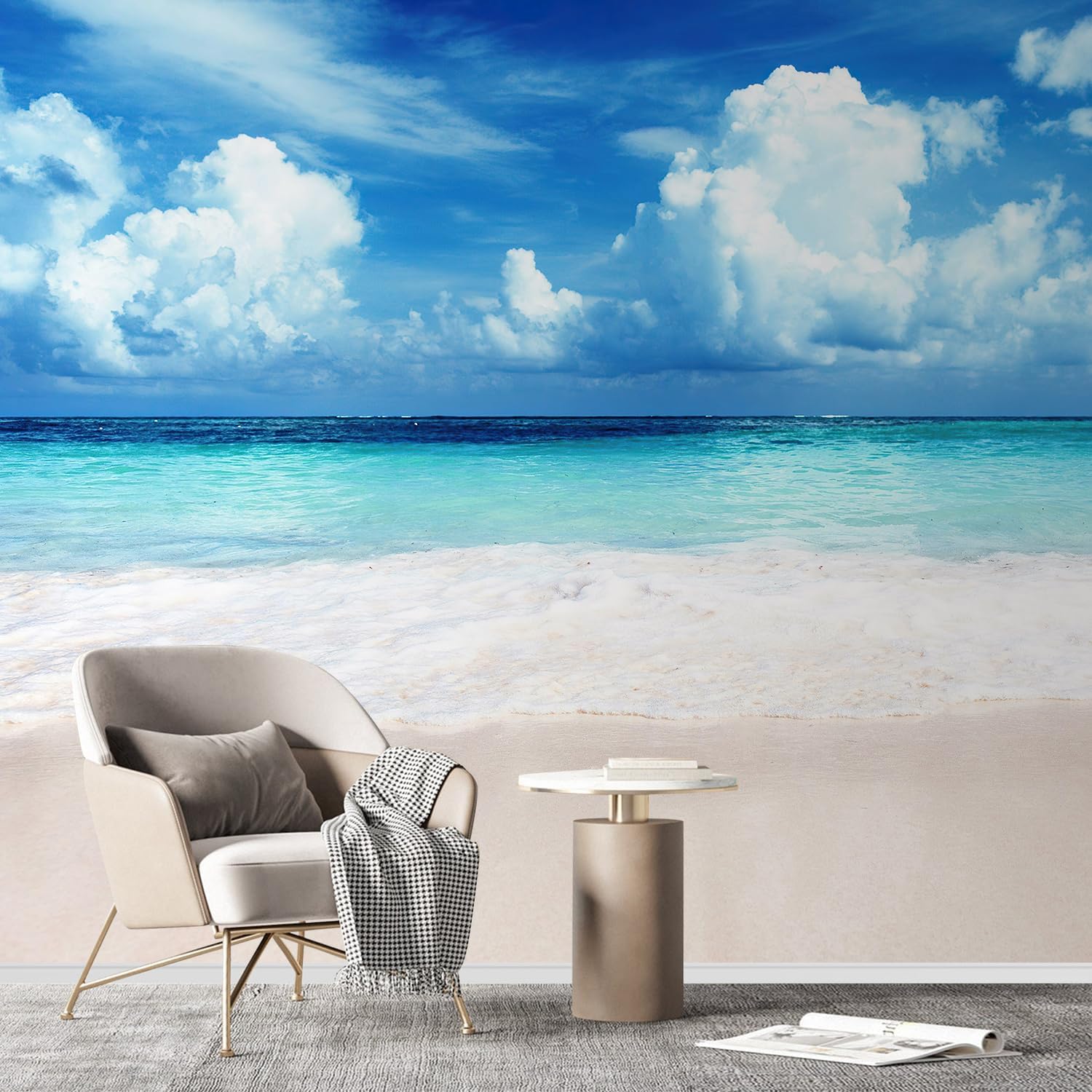 SIGNFORD Wall Mural Romantic Beach Removable Wallpaper Wall Sticker for Bedroom Living Room - 100x144 inches
