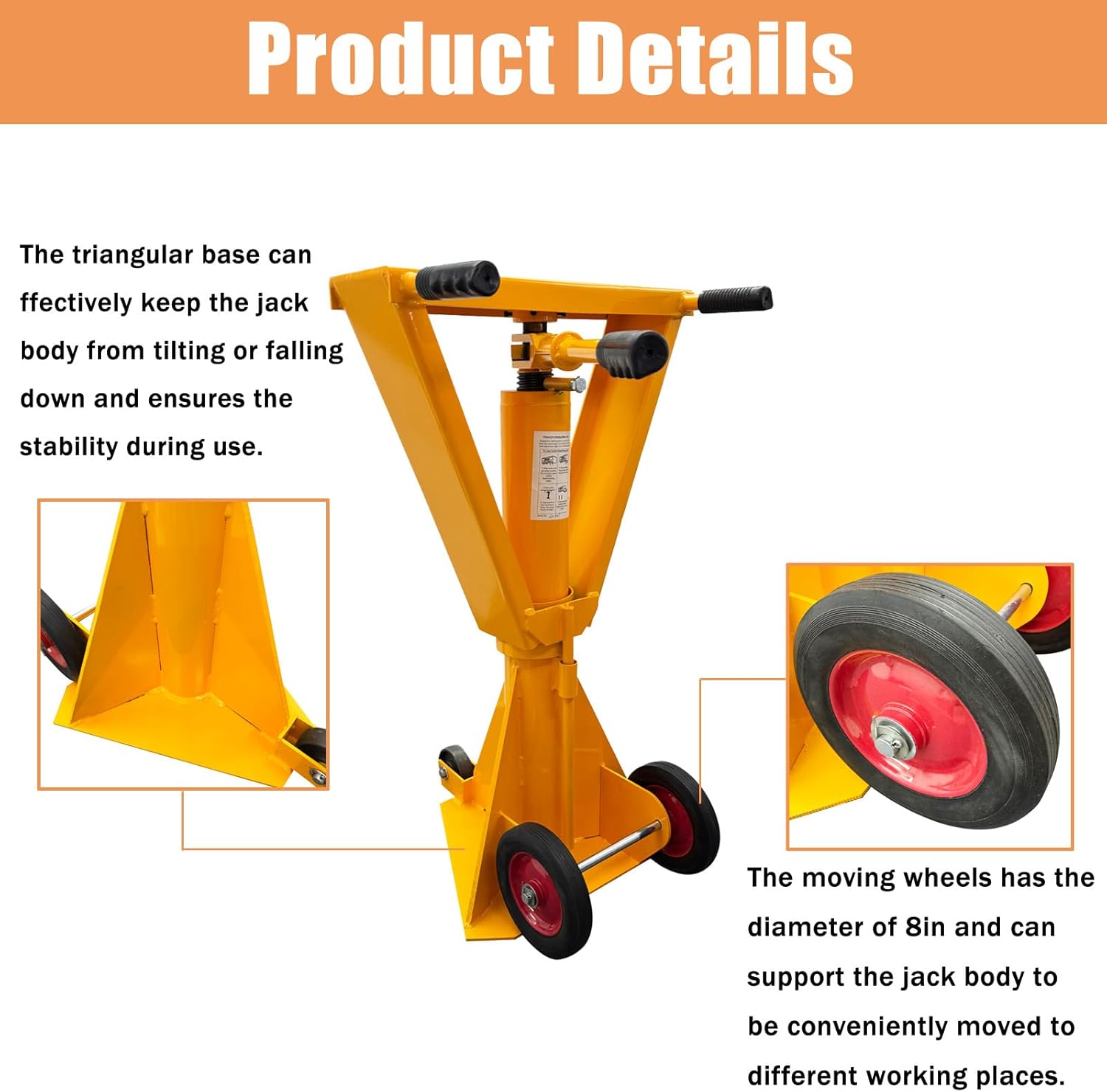 Standard Duty Trailer Stabilizing Jack Stand with 2 Movable Casters for Container Trucks Support 1000mm-1300mm Working Range 50000lbs Lifting Capacity