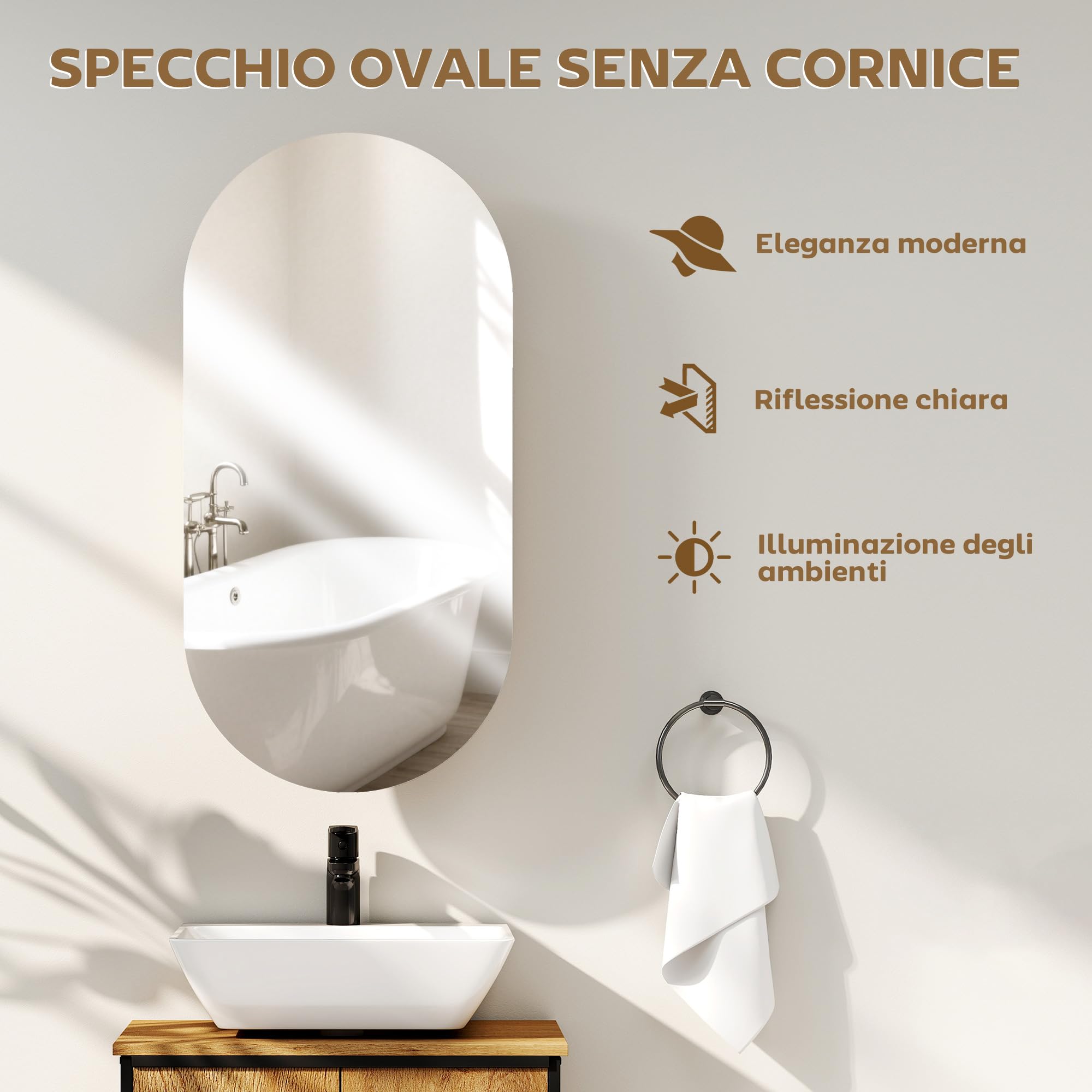 HOMCOM Specchiera Bagno Ovale con Armadietto, Specchio Contenitore Bagno Moderna a Parete con Due Ripiani Salvaspazio, 45x90 cm, Bianco