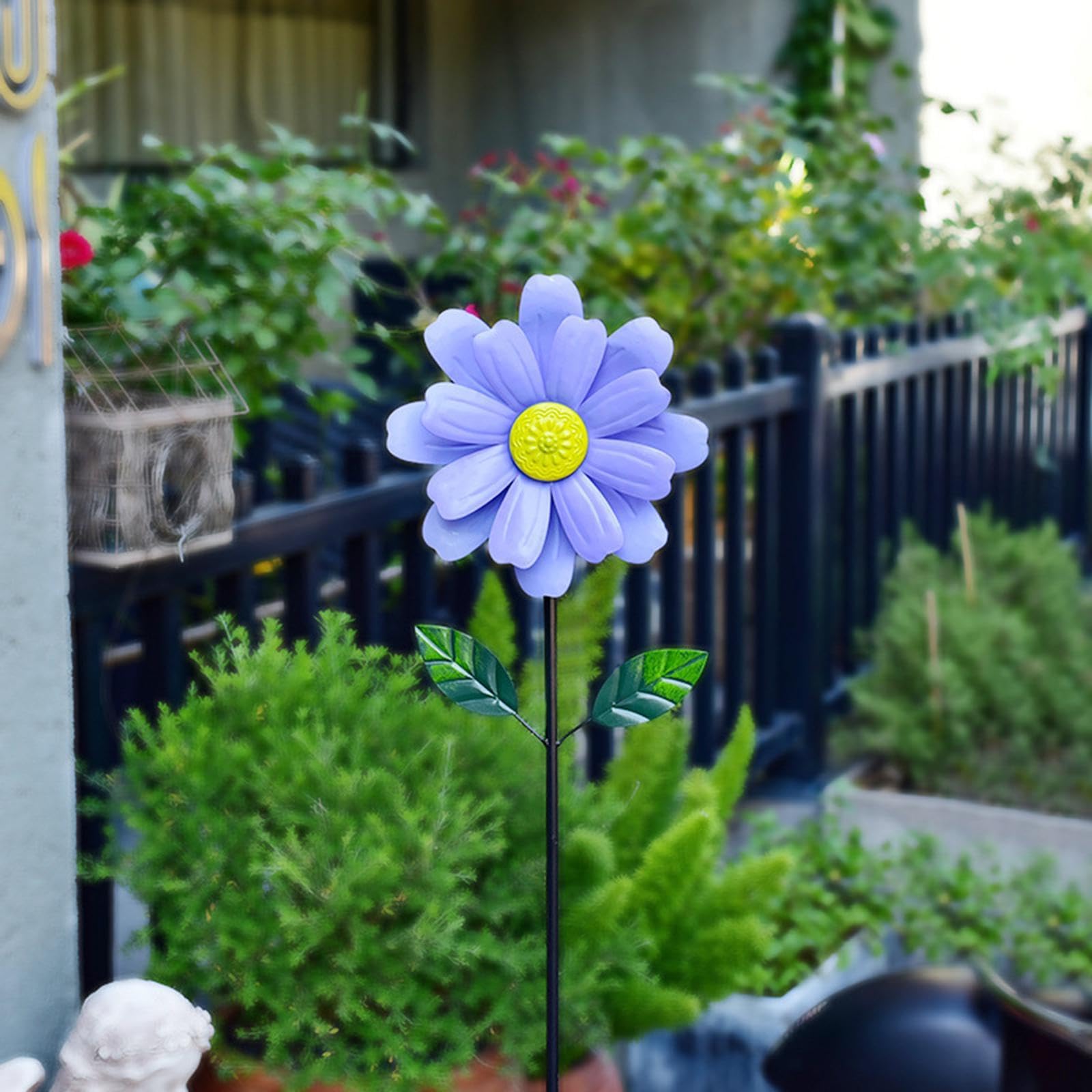 THE STYLE SUTRA Sunflower Standing Wind Sculpture with Stake for Yard Art Decor Height 116cm Blue-image-46