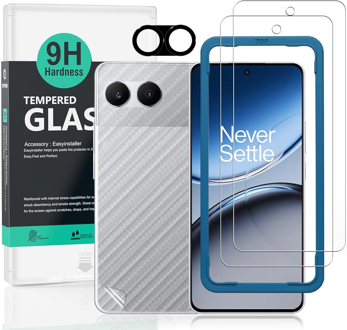 Ibywind 2 Piezas Protector Pantalla para OnePlus Nord 4 5G 6,74"+1 Pieza Protector Cámara+1 Pieza Protector Trasera Fibra Carbono,Dureza 9H Cristal Templado,Fácil de instalar