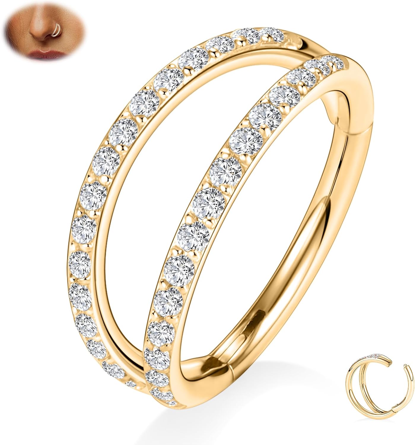PEAKLINK G23 Titanium Double Nose Hoo Ring Septum Jewelry 20G/18G/16G Helix Daith Rook Tragus Cartilage Conch Hoop Earring Hinged Segment Piercing Jewelry for Women Men 6mm to 12mm