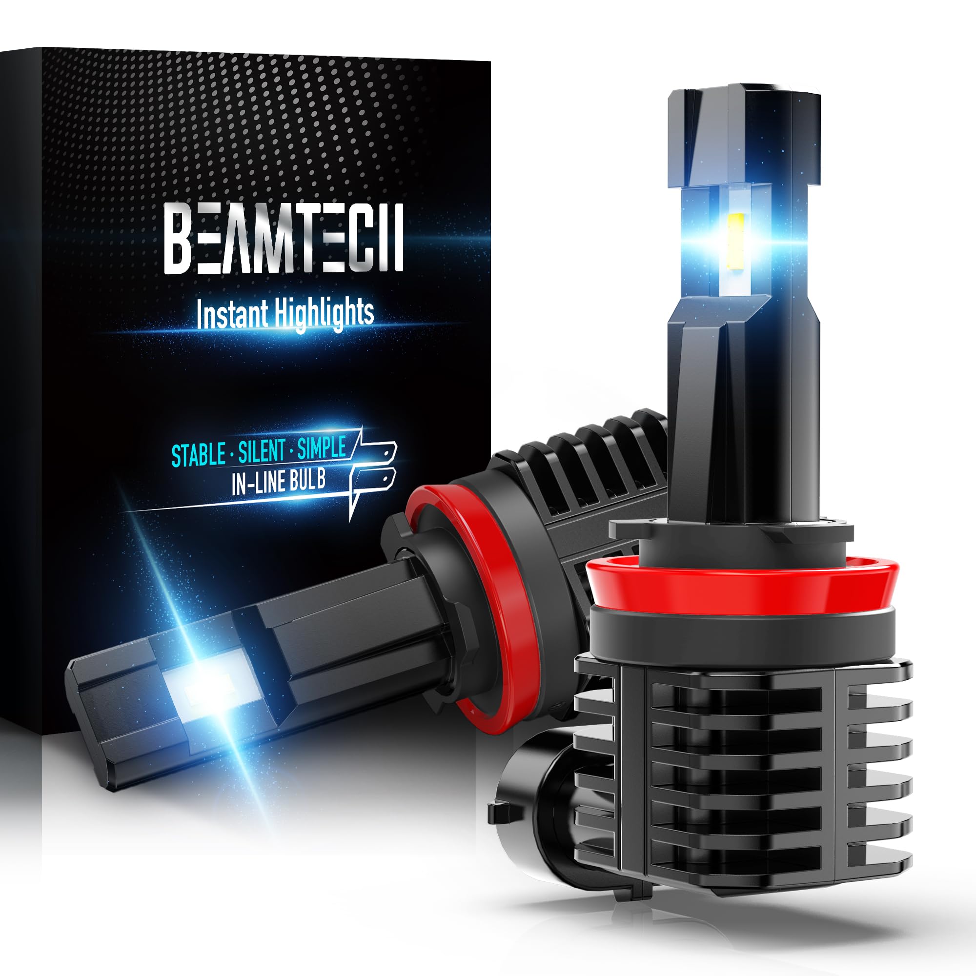BEAMTECH Bulb, H8 H9 Fog Bulb 6500K White H11 Fog Light Bulb For Atvs, Powersports Accessory Lights