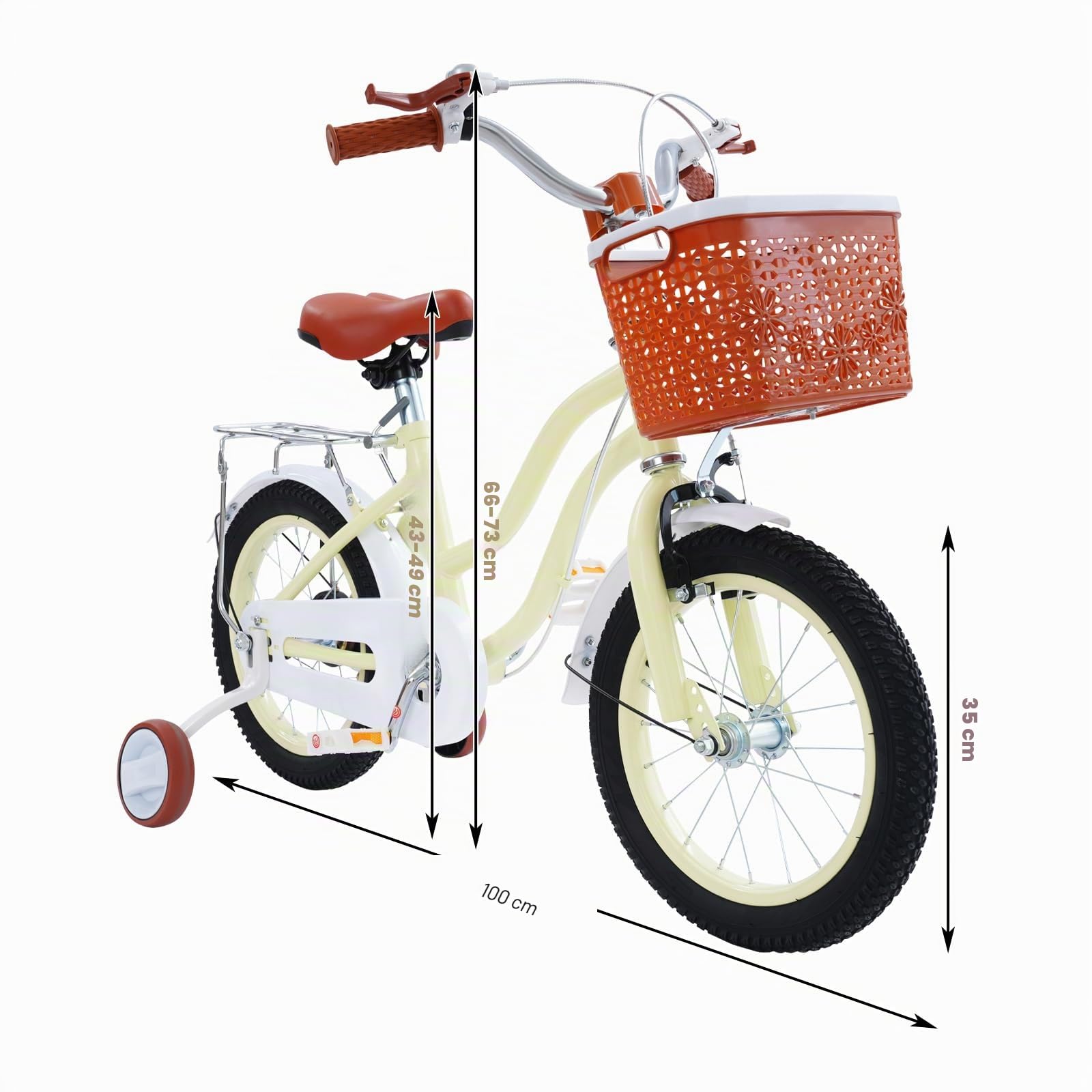 Vélo pour enfant 14 pouces | Vélo pour enfant avec roues stabilisatrices et panier avant | Hauteur réglable | Vélo pour enfant à partir de 3 ans garçons et filles