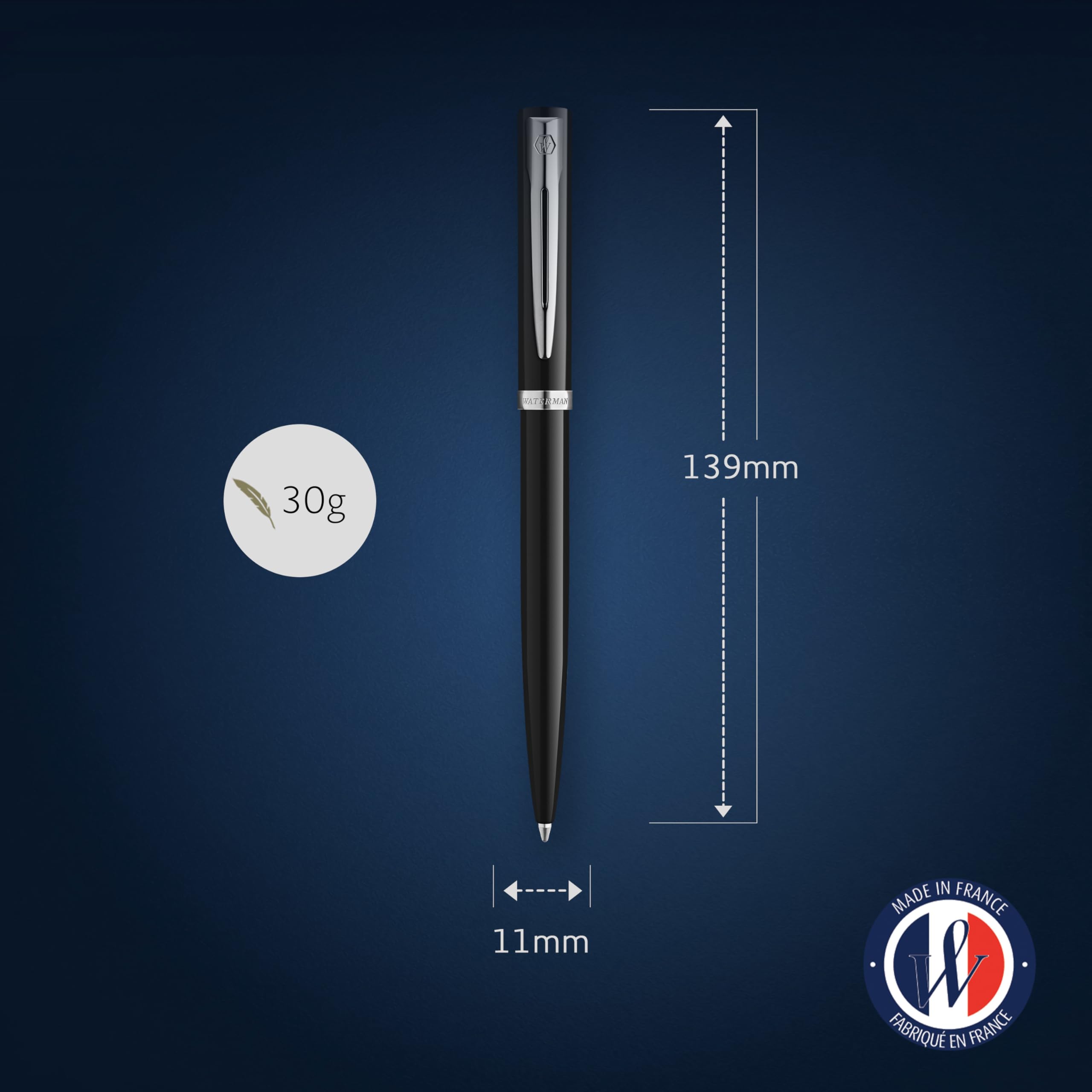 Waterman Impression Penna a sfera | Punta media con ricarica inchiostro blu | Lacca nera con finiture placcate in palladio | Confezione regalo