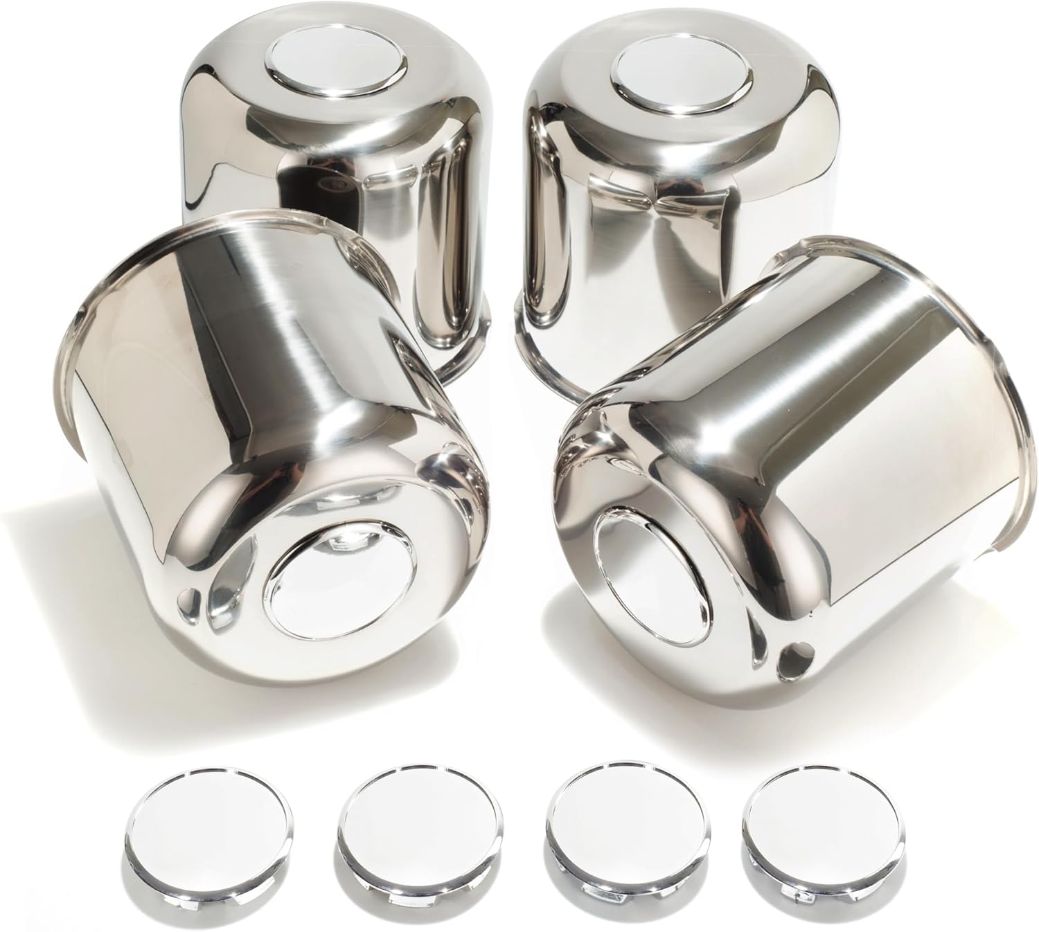 5.15 Inch Stainless Trailer Wheel Center Cap Kit - 4 Chrome Push Through Center Caps with 4 Replacement Open End Plus Plug Center Caps for Truck SUV Rv