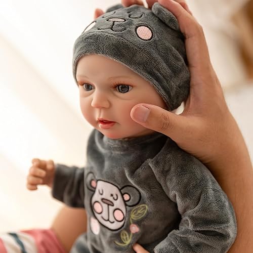 FANCCI Reborn Baby Dolls, 18 inch Newborn Baby Boy Dolls with Realistic Veins, Lifelike Handmade Doll Full Body Vinyl Baby, Advanced Painted Gift Set for Kids Age 3+(Woody.L)