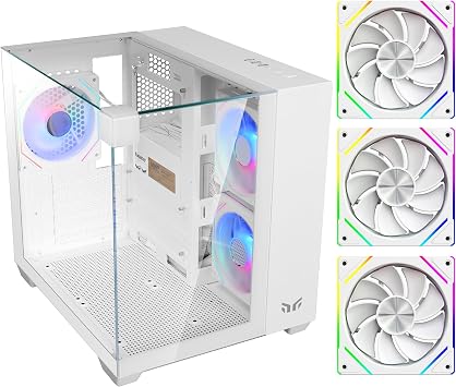 Cube Gaming PC Case, 270 Tempered Glass, 3 ARGB Fans White