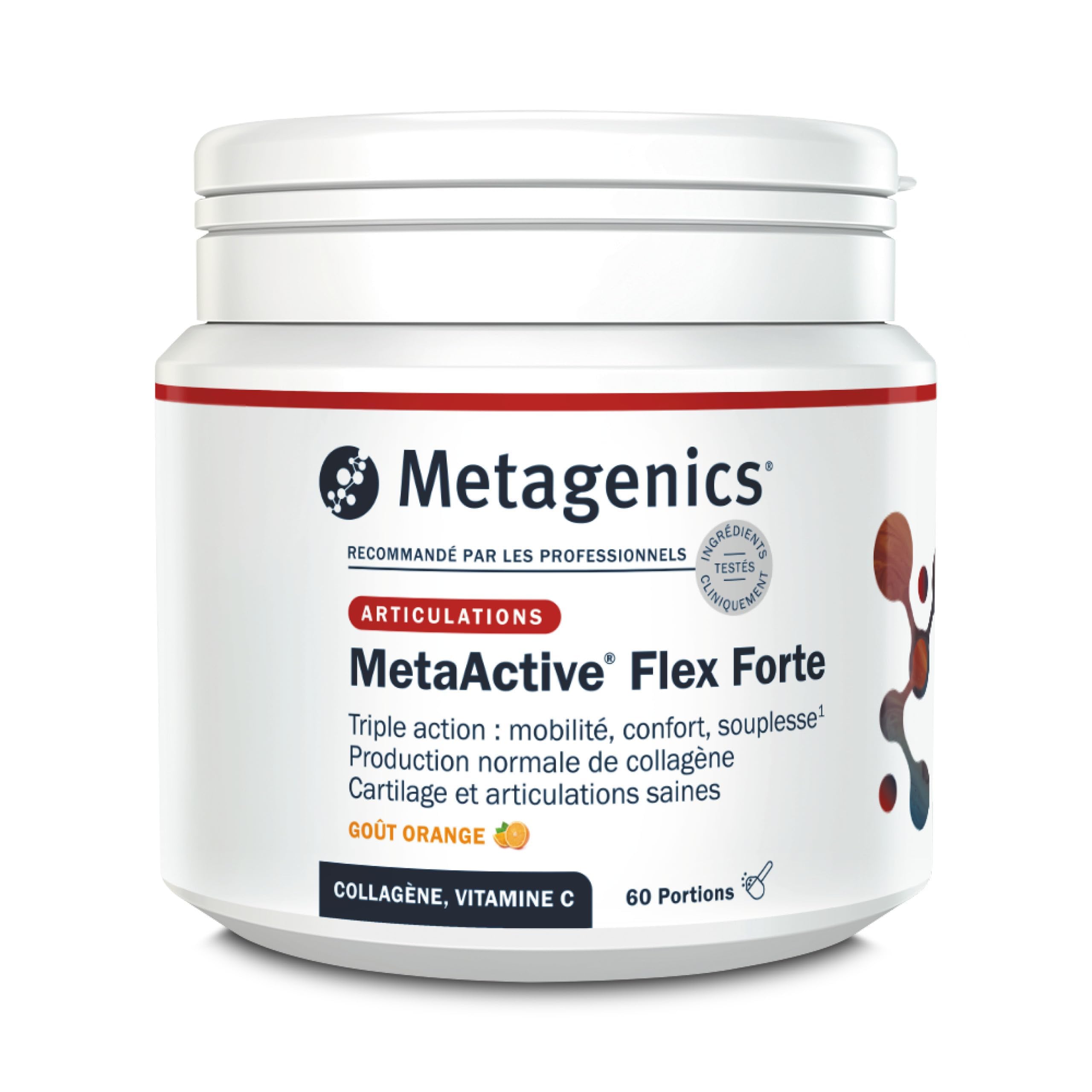 Metagenics MetaActive Flex Forte Collagène Vit. C 60 Portions, Goût Orange