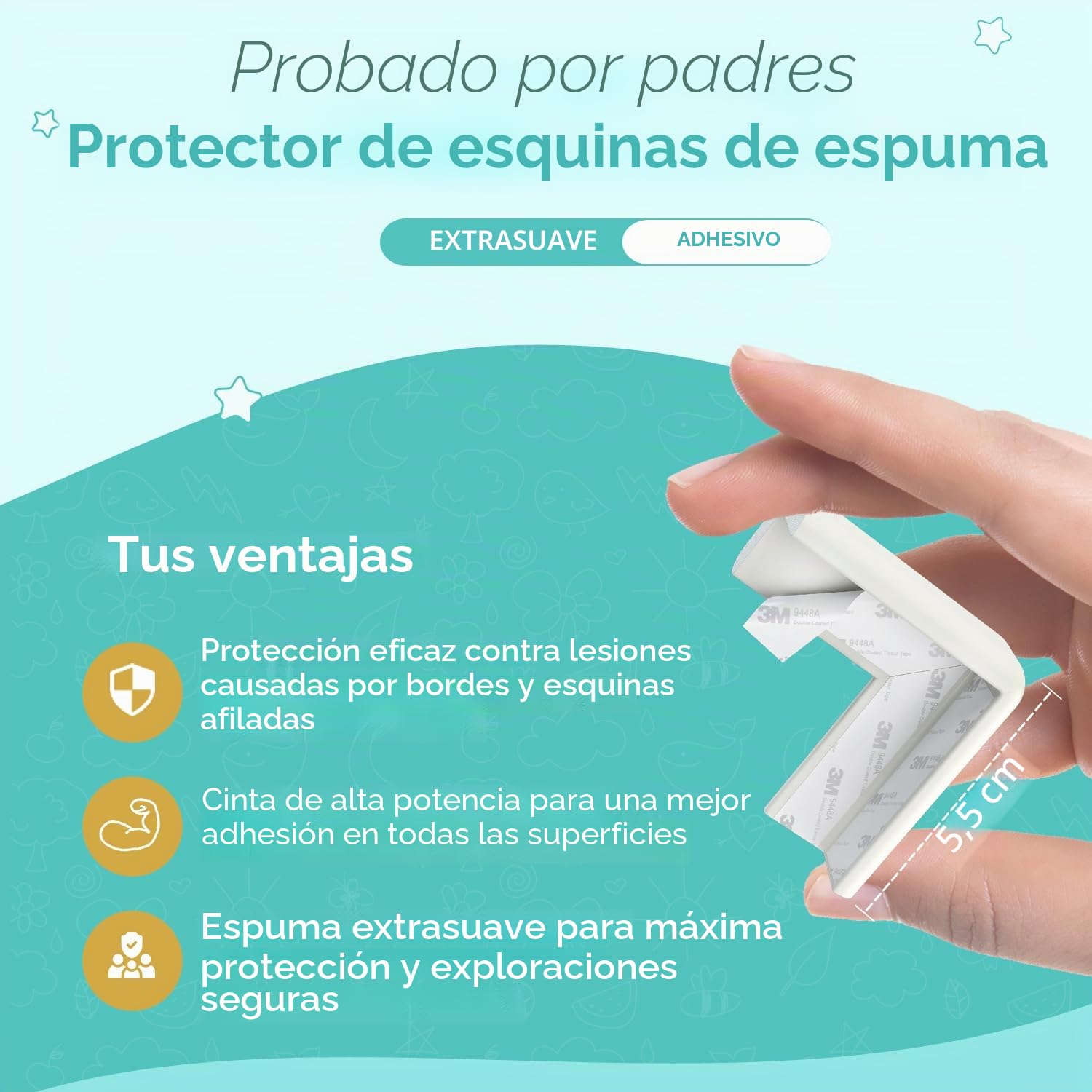 Protector de esquinas para bebé (12 unidades), autoadhesivos, protectores de esquinas de mesa de espuma, protectores de esquinas suaves para bordes de mesa, muebles y esquinas – blanco