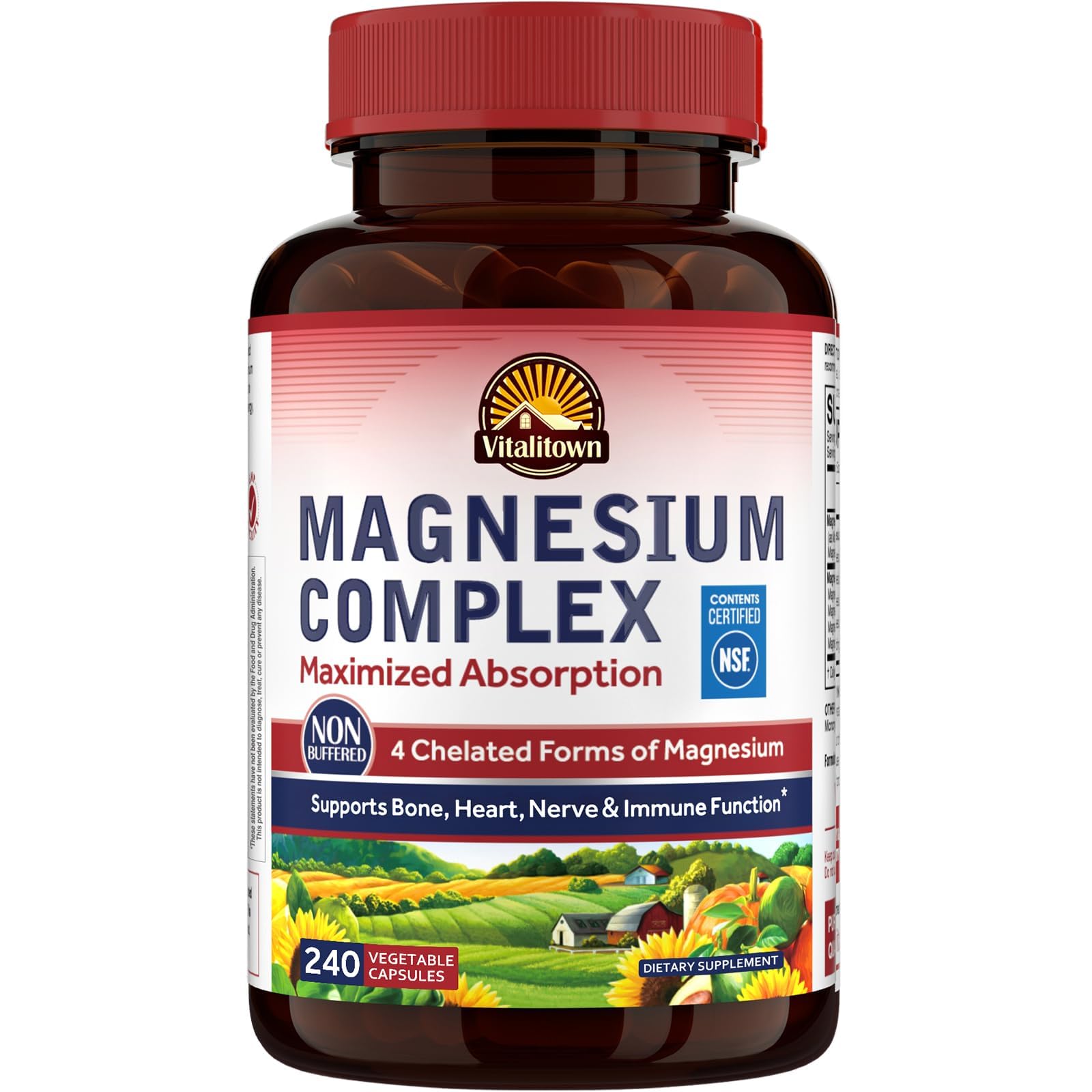 Vitalitown Magnesium Complex Supplement 500mg - NSF Certified Magnesium Glycinate, Malate, Taurate & Citrate - Chelated High Absorption & Gentle on Stomach - Vegan Non-GMO 240 Capsules 240 Count (Pack of 1)