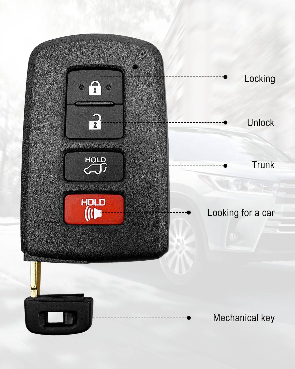 Smart Remote Key Fob Fit for Toyota Highlander 2014 2015 2016 2017 2018 2019 4 Buttons, Car Keyless Entry Remote Control 4 Buttons FCC ID：HYQ14FBA Replace 281451-2110 89904-0E121 89904-0E120