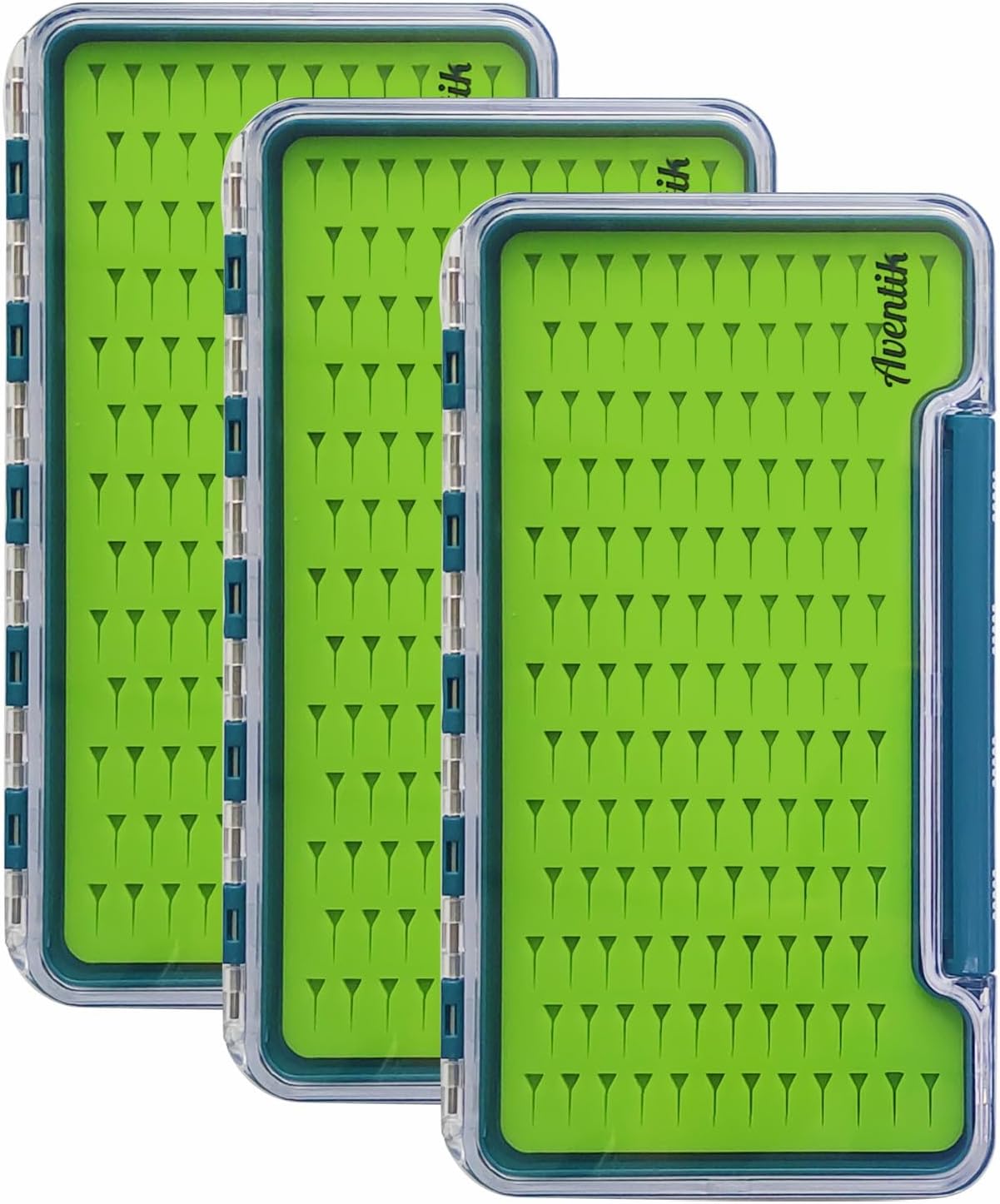 Aventik Clear Waterproof Fly Fishing Box Super Slim Silicone Fly Hook Storage Case Pocket Size Tackle Box Light Weight (Deep Blue, 3 Pack:7.36"X4.02"X0.63")