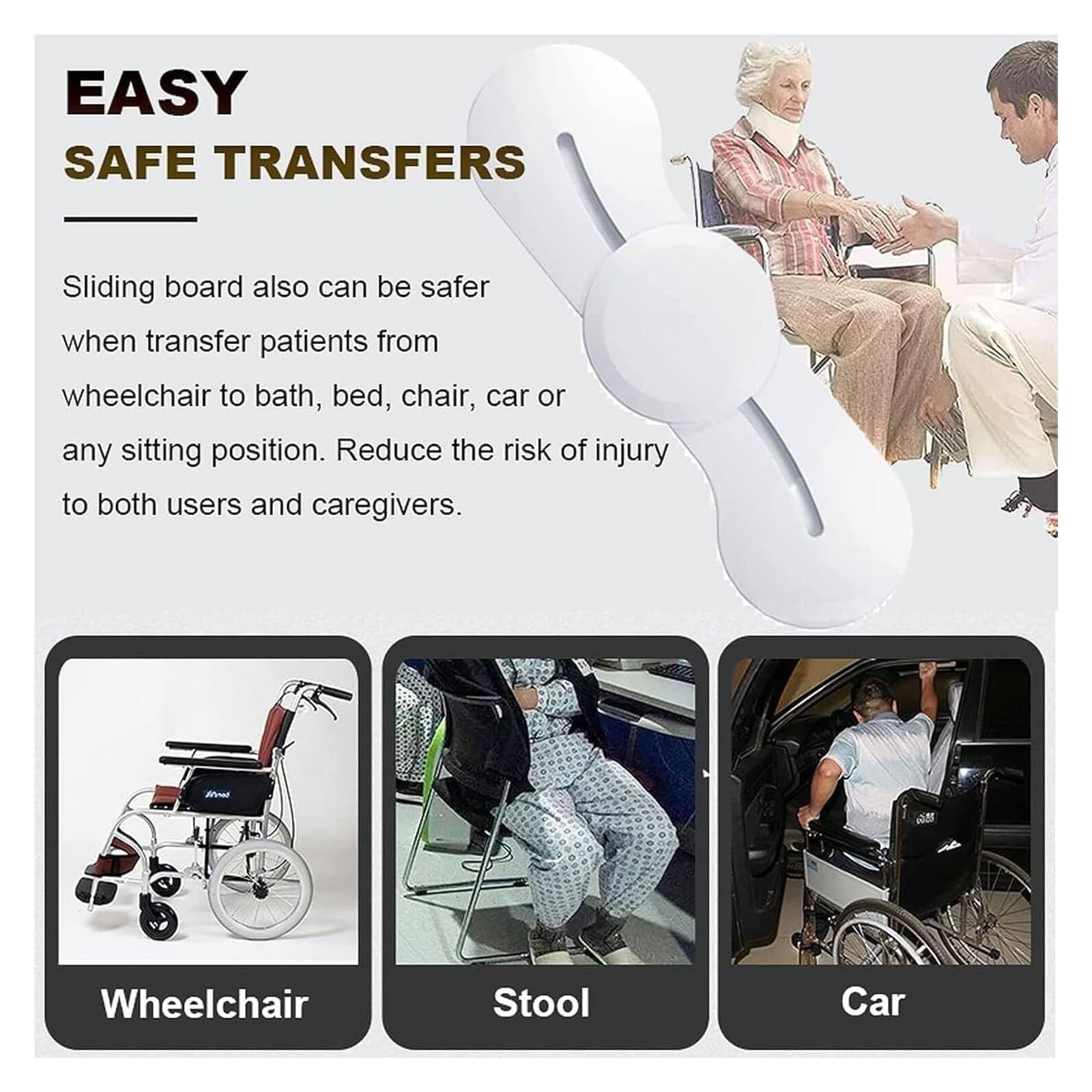 Tabla de transferencia for silla de ruedas con disco deslizante-102cm | Polímero robusto, transferencia guiada 360, de cama a silla, personas movilidad reducida, deslizamiento suave sin esfuerzo