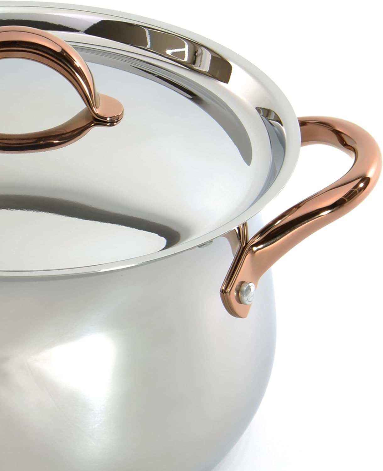 BergHOFF Ouro Gold 18/10 Stainless Steel 8" Stockpot 4.8 Qt. with Stainless SteelLid, Rose Gold Handle, PFOA-free, Induction Cooktop, Fast, Even Heat