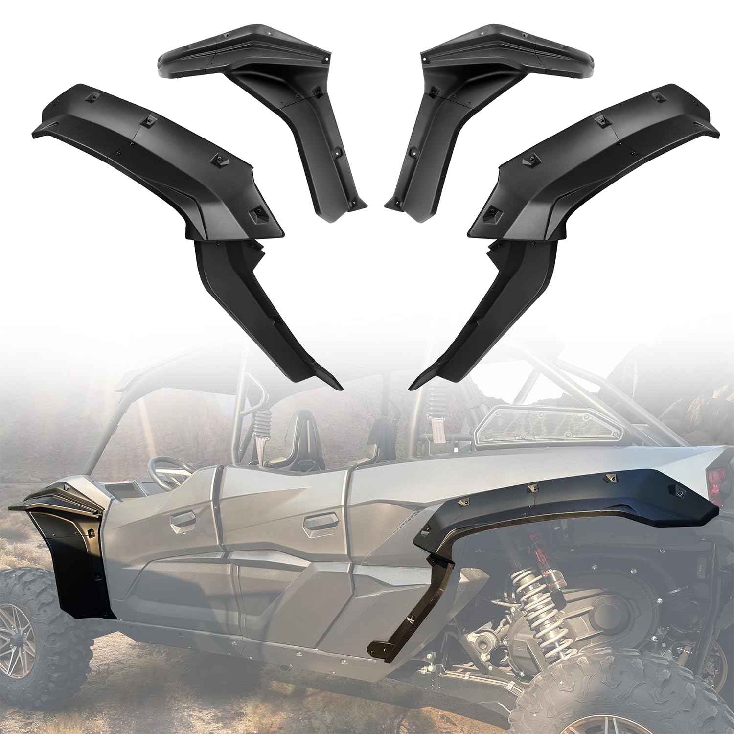 KRX4 Extended Fender Flares, Front Rear XXL Mud Guards Mud Flaps Extension Compatible with Kawasaki Teryx KRX 4 1000 2023 2024 2025 Accessories