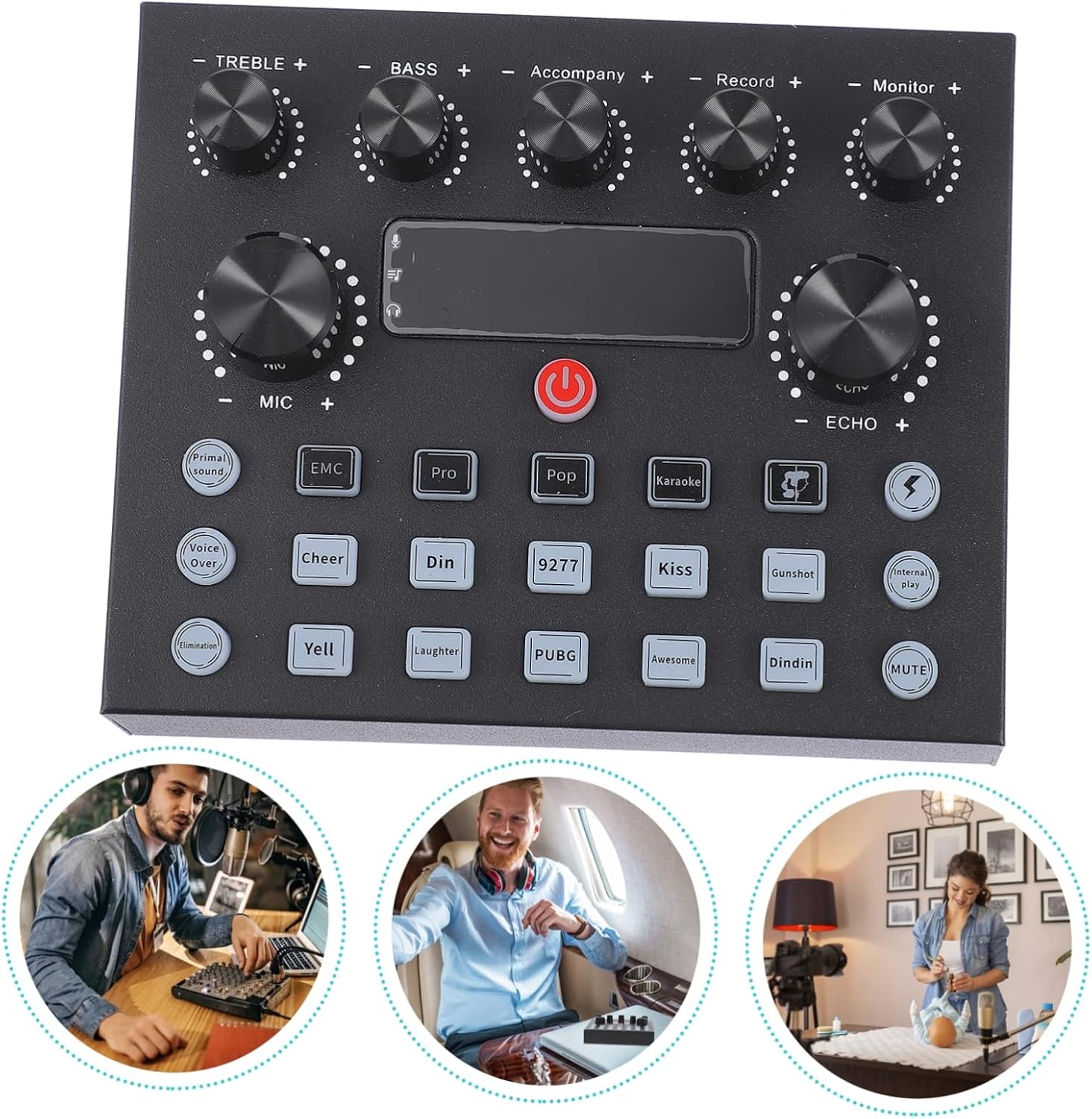 Generic Sound Card Effects Dual Microphone Ports and Live Streaming Support for Mobile Phones and Computers for Karaoke and Online Broadcasting
