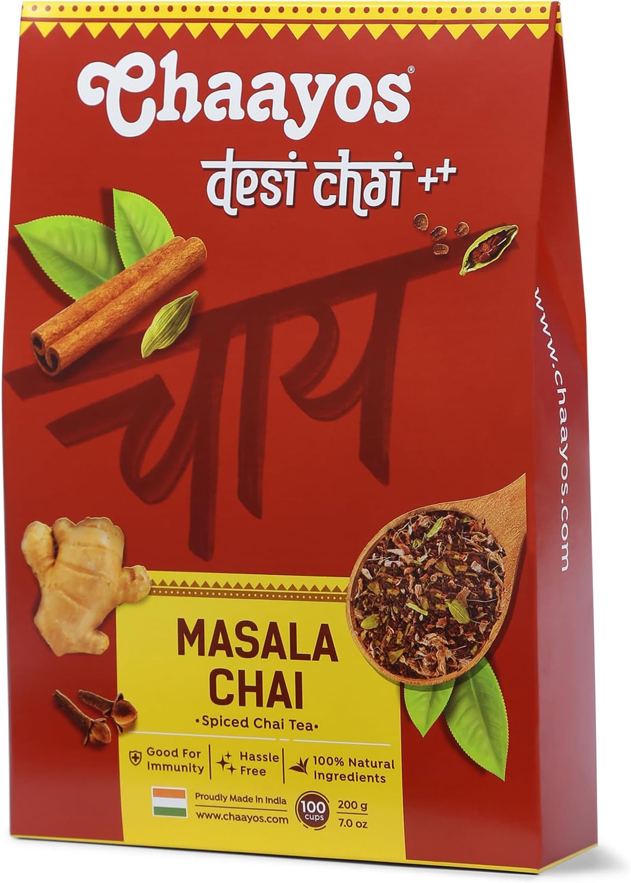 Chaayos Masala Tea - Premium Chai Patti with 100% Natural Spices - 100g x 2 = 200g [100 Cups]