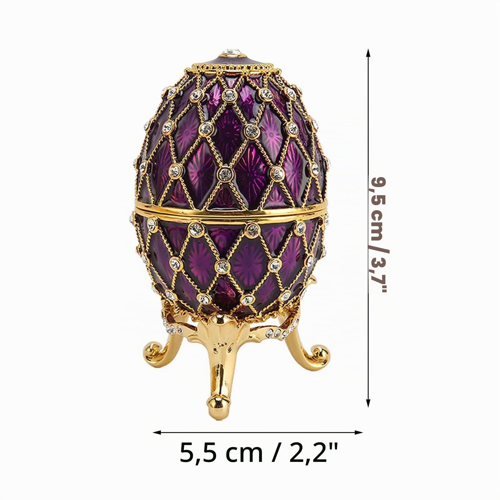 Dpofirs Schmuckschatulle Fabergé-Ei, Emaillierte Schmuckschatulle, Ei-Schmuckkästchen, für Wohnkultur, Klassische Ornamente, Metallhandwerk, für Wohnkultur (Lila)