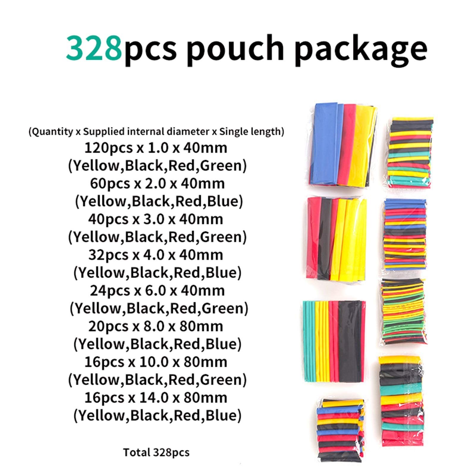 Guaine termorestringenti, 328 Pezzi di Tubi connettori termorestringenti(328pcs Pouch Package)
