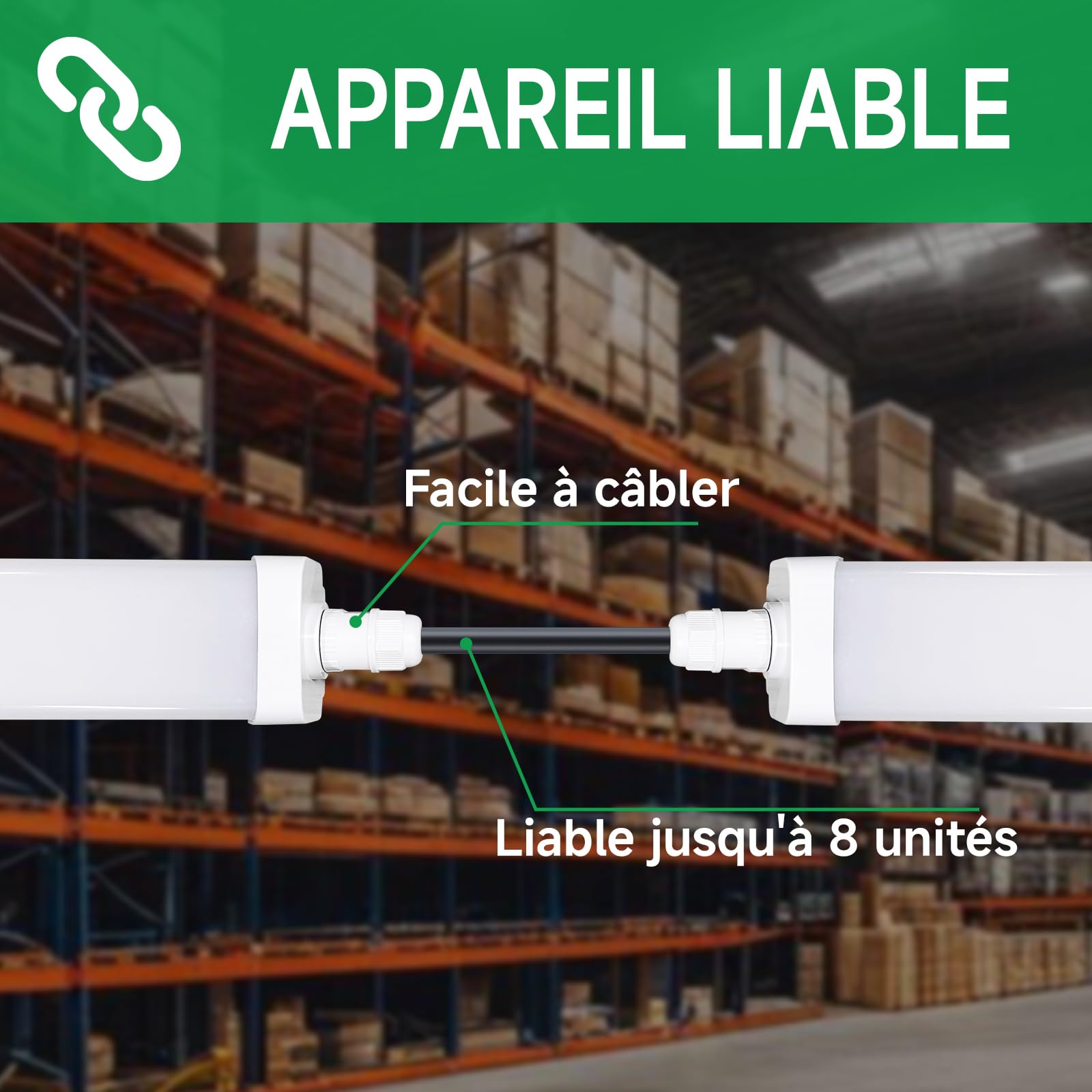 Néon LED Règle LED 120cm IP65 Étanche, Lot de 2 Pièces 36W,6600LM,4000K Neutre, Connexion en Série,SDCM<6 Ra>80, Pour Garage Entrepôt Bureau Cave