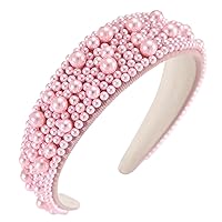 Vista 8 de Diademas de perlas para mujeres y niñas, diadema gruesa acolchada de moda, diadema de novia, boda, cumpleaños, accesorios para el cabello, color gris