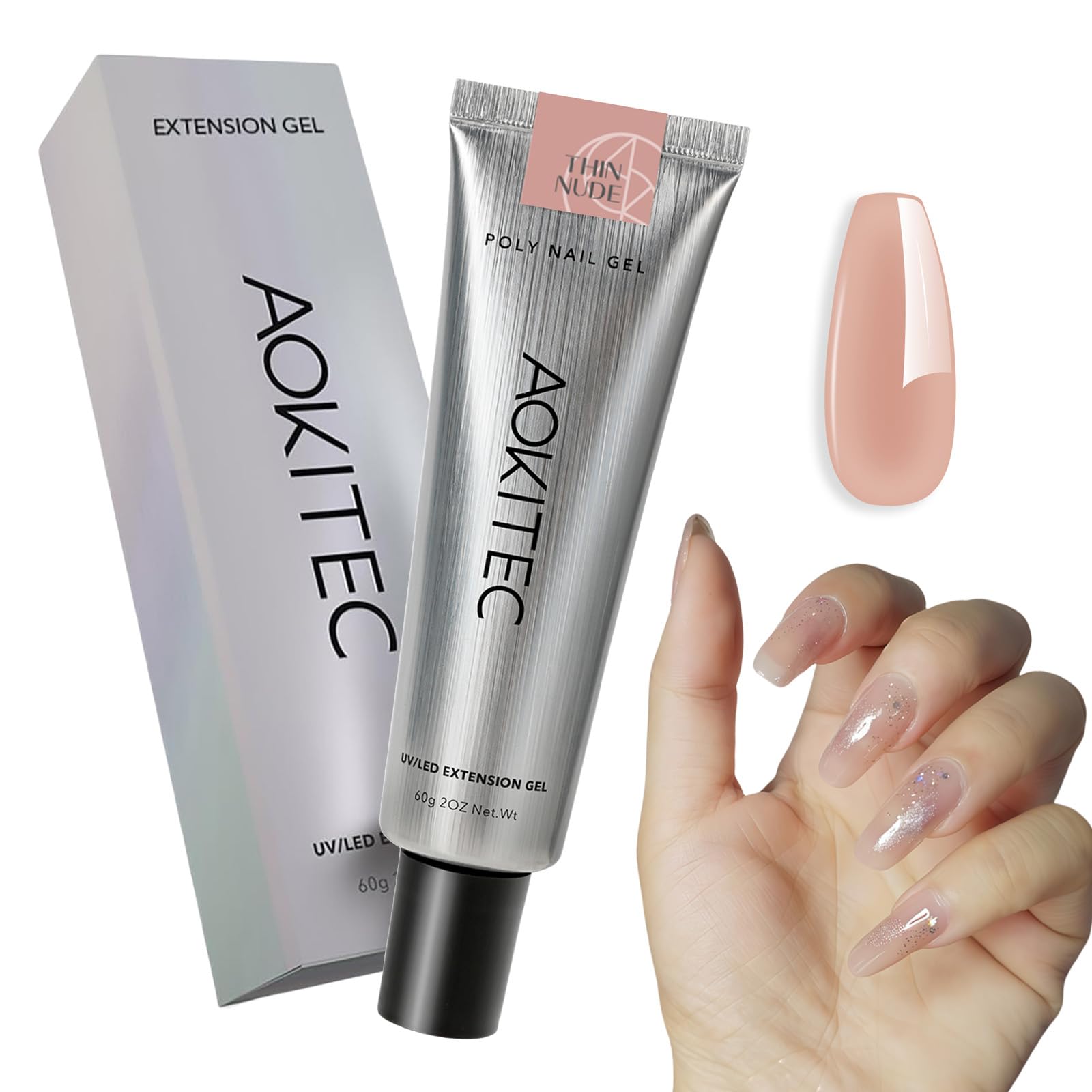 Aokitec 60g Poly Gel per Unghie - Nude Gel Unghie Ricostruzione, Extension Unghie, Acrigel per Unghie, Nail Art a Lunga Durata e dall'Aspetto Naturale, Regalo per Donna