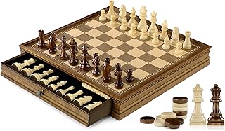 Peradix Magnetic Chess Checkers Board Sets with 2 Built-in Storage Drawers,12.8" Classic 2 in 1 Wooden Games with 2 Extra Queens for Kids and Adults,Travel Portable Chess Game Set