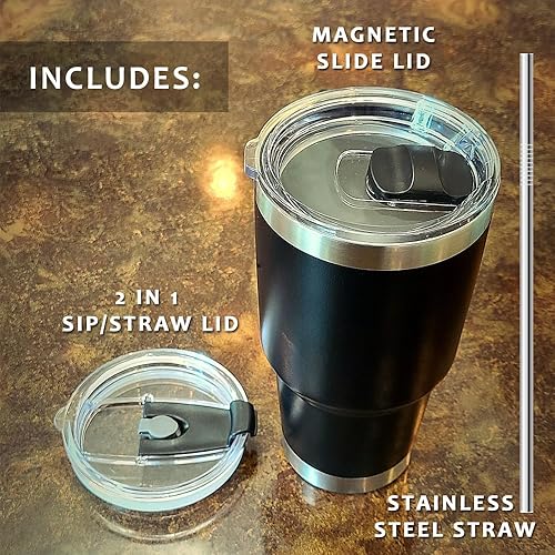 Miniatura 5 de Vaso de 30 onzas con tapa deslizante magnética, tapa para sorber y pajilla, taza de viaje y café de acero inoxidable 304 de alta resistencia con