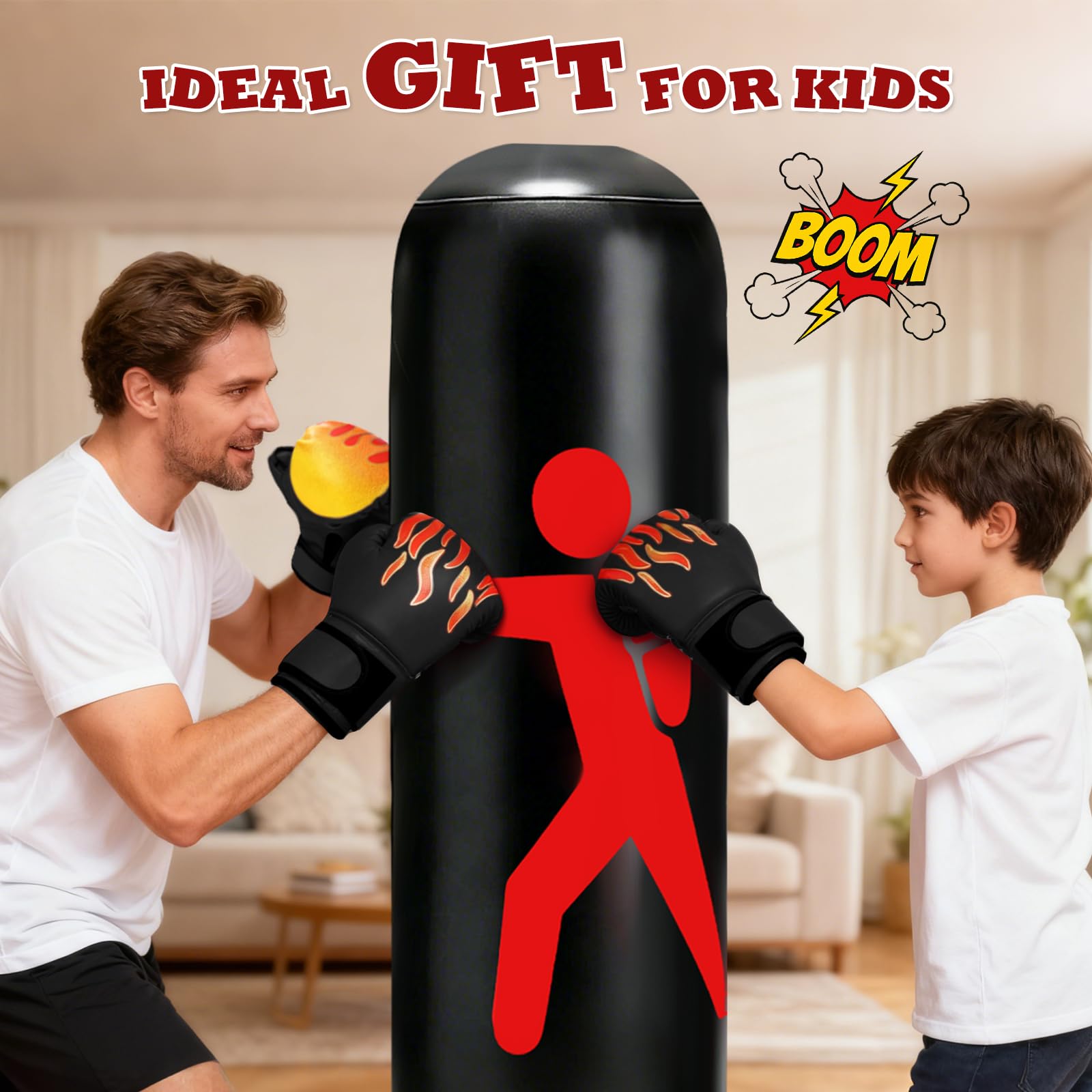 flintronic Sacco da Boxe da Terra Bambini con Guantoni da Boxe, 120cm Pungiball Bambini, Sacchi da Boxe Gonfiabile per Ragazzi e Ragazze 5-12 Anni, Per Praticare Karate Taekwondo MMA