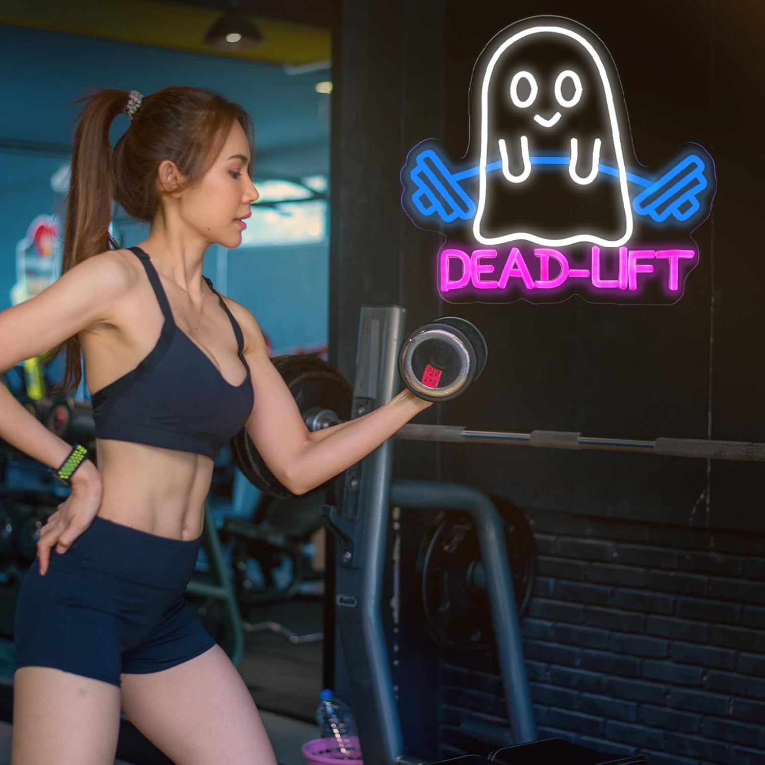 Ghost Dead Lift Neon Sign,Funny GYM Room Wall Sign,Home Gym Wall Decor,Ghost Light,Dumbbell Neon Sign,Funny Weightlifting Gym Neon Led Light, 14"x13"