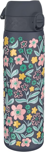 Ion8 Leak Proof Slim Water Bottle, Vacuum Insulated, Navy Floral, 500 ml 17 oz, Navy Delicate Floral