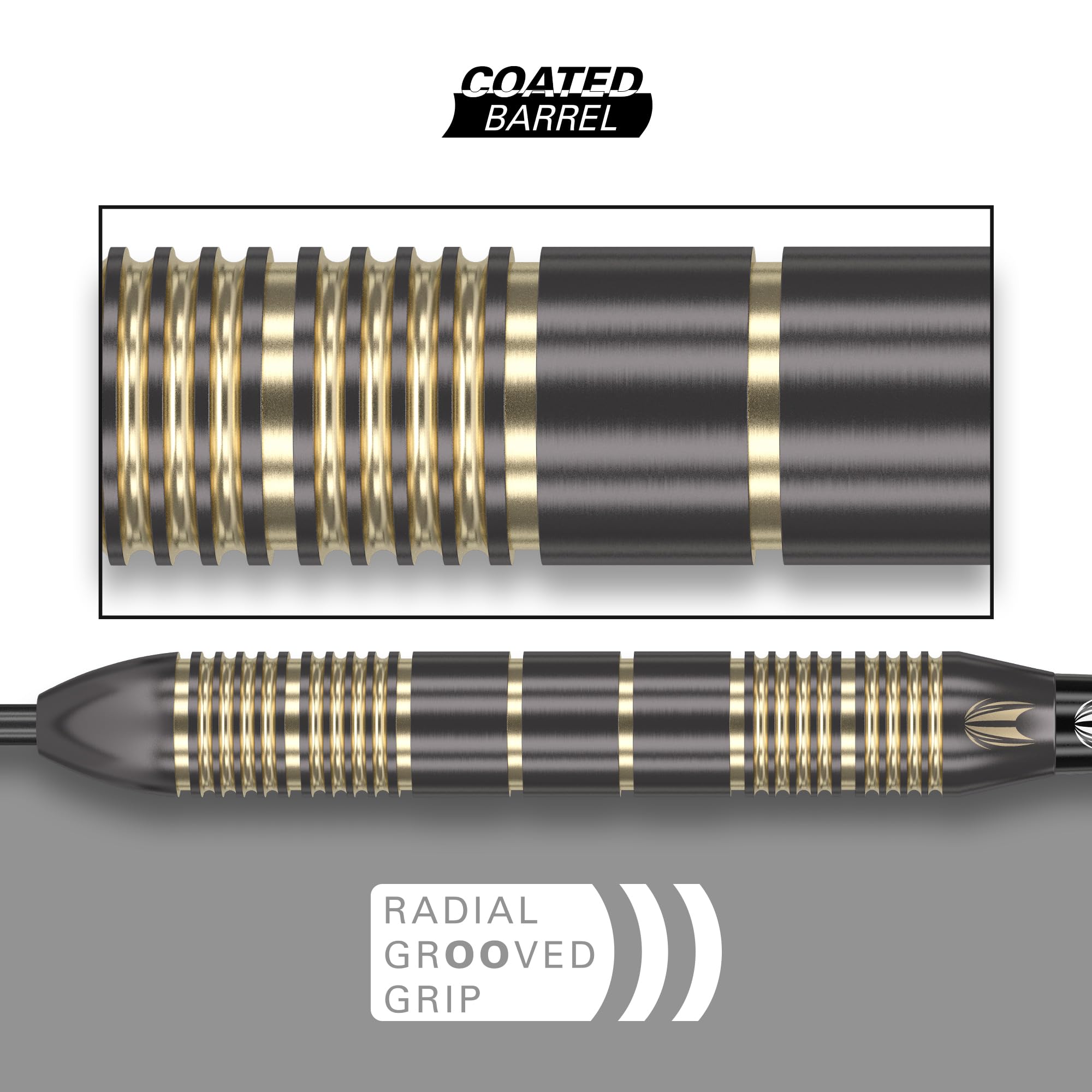 TARGET Darts Vitus 22G/23G/24G Zestaw rzutek stalowych Brass Set – 6 trzonków Pro Grip – 9 skrzydełek Pro Ultra – zestaw portfeli na rzutki