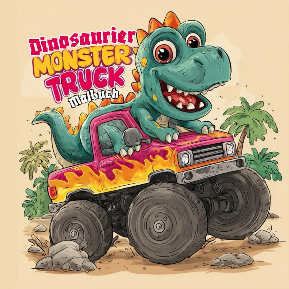 Dinosaurier-Monster-Truck-Malbuch: Actionreiche Dinosaurier und Monster Trucks zum Ausmalen für Kinder