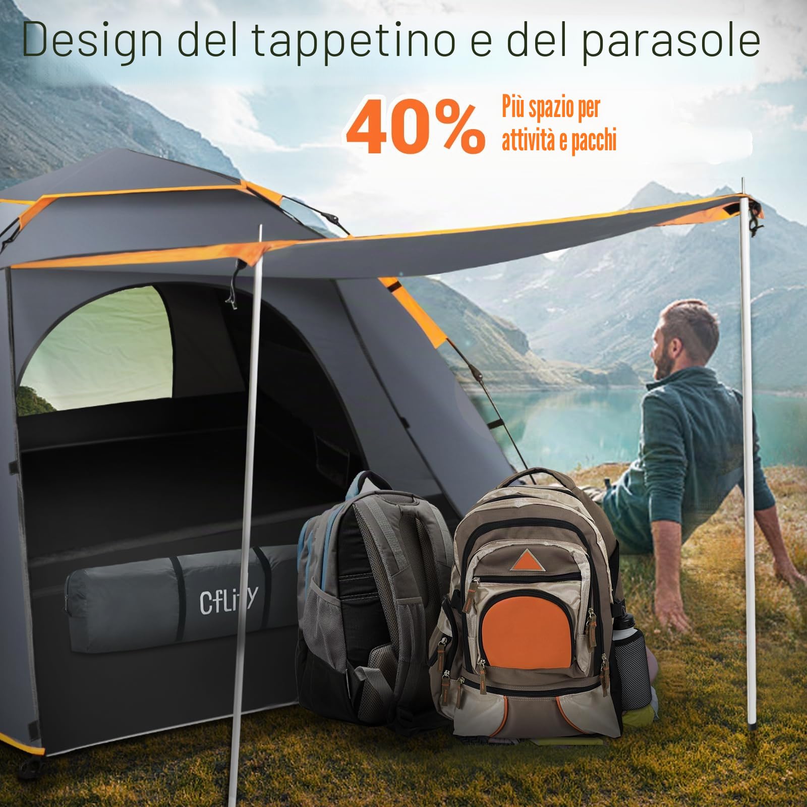 Cflity Tenda da Campeggio, 3 Persone da Tenda Pop Up Automatica Istantaneo Tre Strati Impermeabile 4 Stagione Grande Tenda con Estensibile Tappetino da Terra 2 Pali per Tende