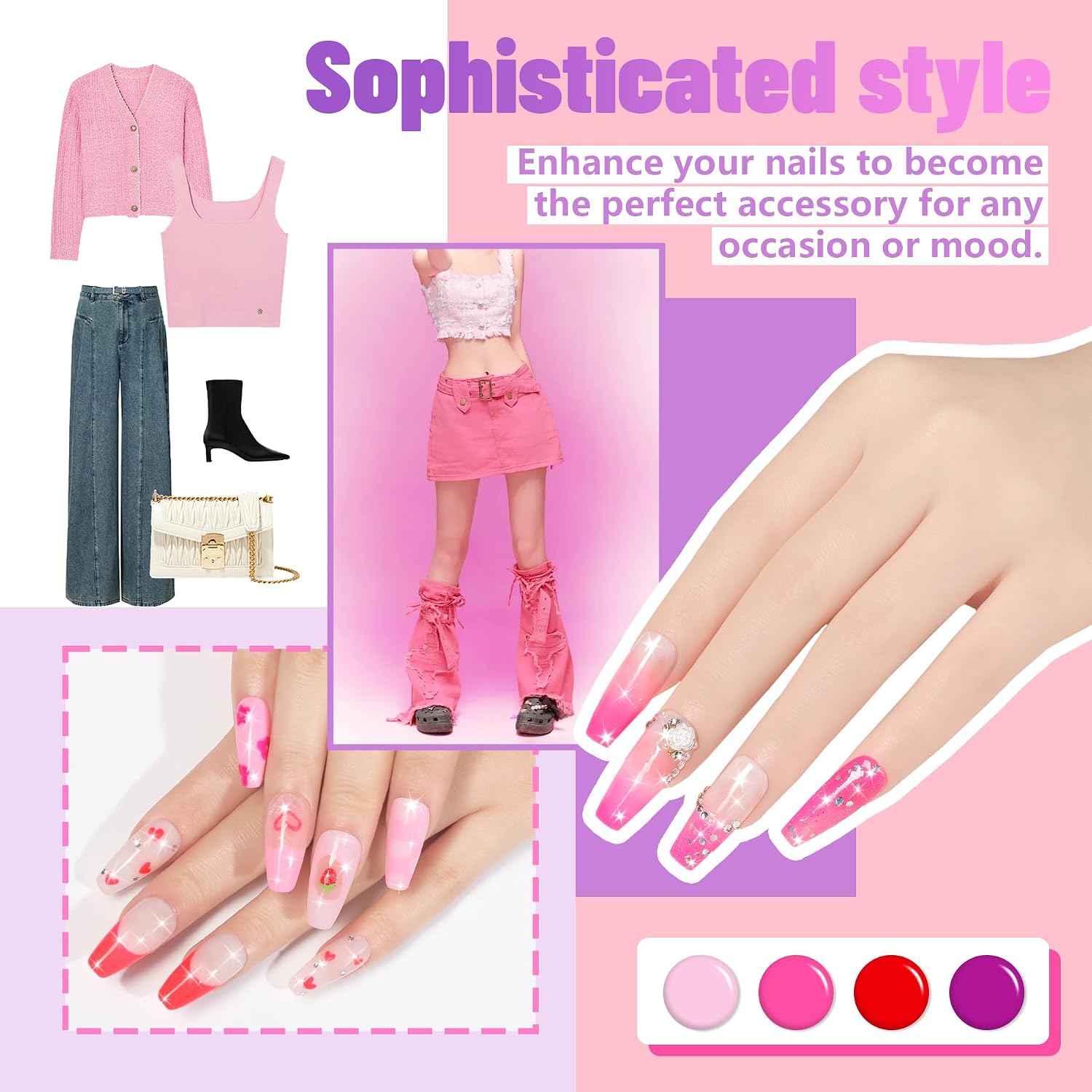 ABAC 24 Color Hema-Free Solid Gel Nail Polish,Ombre Gel Nail Polish,Pat Paint Nail Gel- Blush Pink & Midnight Blue Clump-Free Glam for Office Holidays Parties 28-Day Chip-Free All-year Essentials