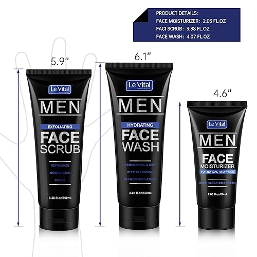 Miniatura 3 de Juego de 3 piezas para el cuidado de la piel para hombre, kit esencial para la cara, incluye limpiador facial, exfoliante exfoliante y crema