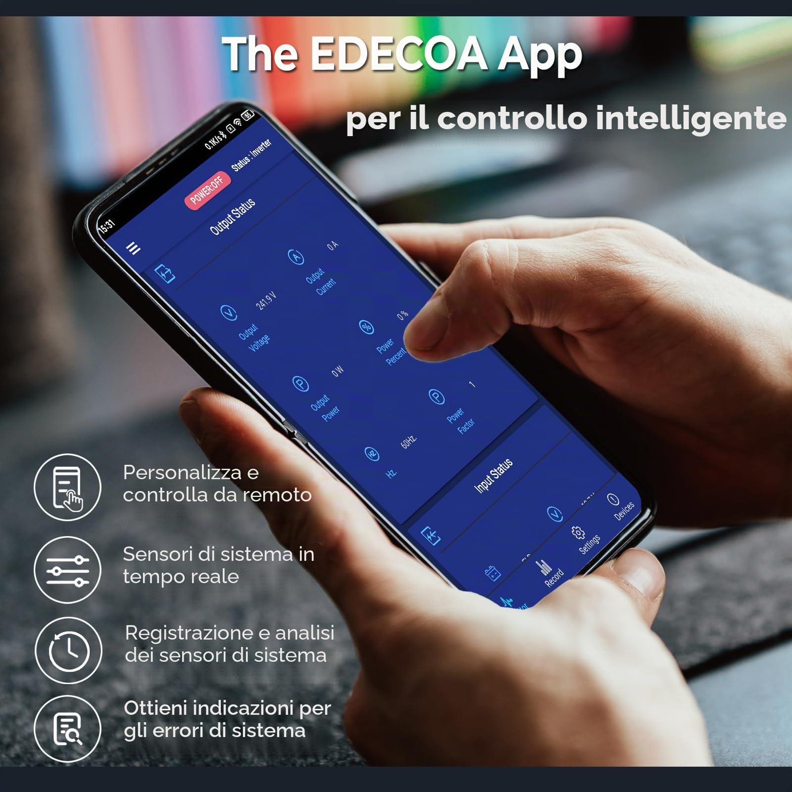 EDECOA Inverter ibrido 6200 W 48 V 230 V caricatore solare MPPT 120 A Pur Sinus 60-500 Vdc Off-Grid BMS Comunicazione Caricabatterie Priorità di rete Regolatore di carica solare (compatibile con WiFi)