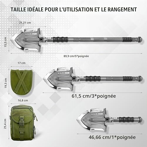 Zune Lotoo Pelle Pliante, Pelle Multifonctionnelle en Acier Martensitique Incassable, 28 en 1 Pelle Pliante avec 7 Angles Réglables, Pelle Portable pour Randonnée Camping Jardin, Annihilate F3 - 6