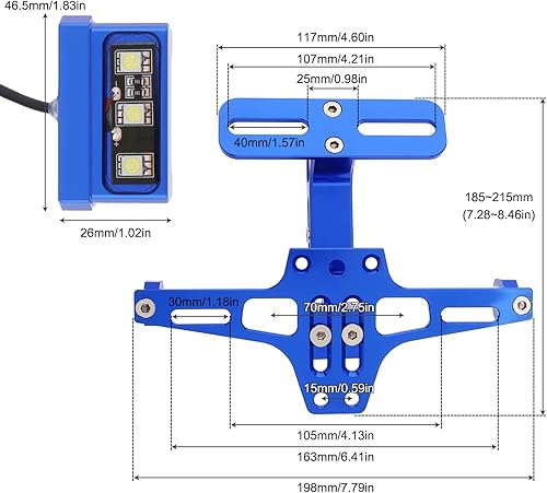 Miniatura 2 de Windance Soporte de placa de matrícula de motocicleta, kit de eliminador de guardabarros ajustable universal, soporte de aluminio CNC con luz LED
