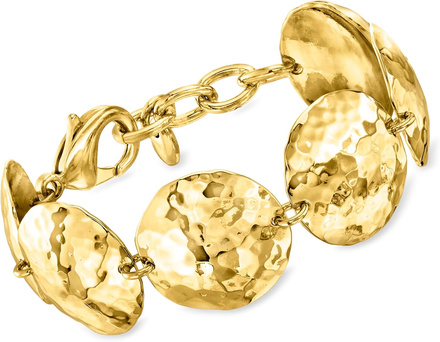 Ross-Simons Italian 14kt Yellow Gold-Plated Hammered Disc-Link Bracelet. 7 inches