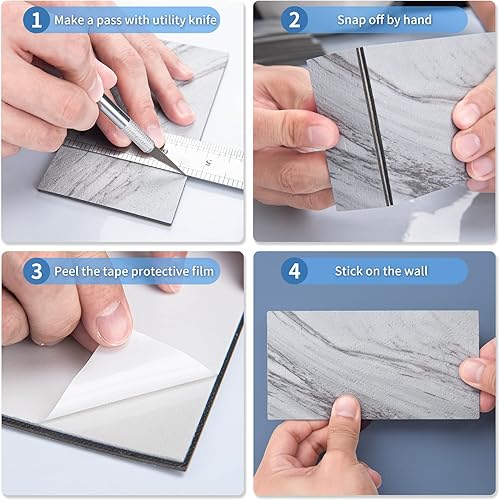 Miniatura 5 de Art3d 102 piezas de azulejos de despegar y pegar para cocina, baño, 3 x 6 pulgadas, azulejos de metro de granito blanco