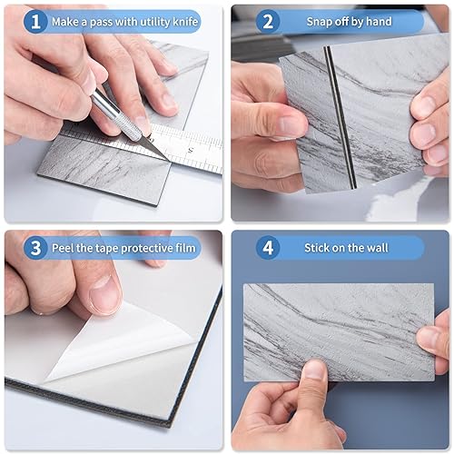 Miniatura 4 de Art3d 102 piezas de azulejos de metro para despegar y pegar, 3 x 6 pulgadas, blanco con borde plateado, impermeable, resistente al calor,