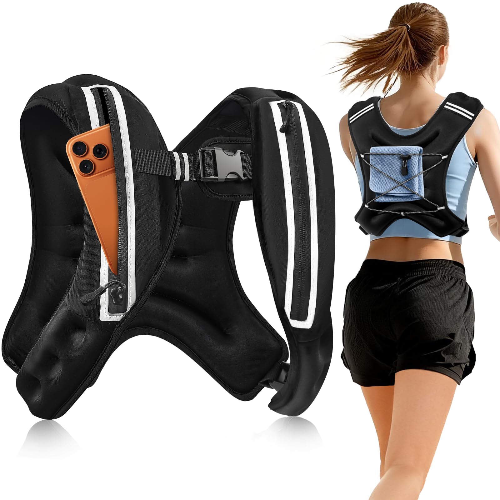 Weighted Vest Woman Man 8 12 16 20lbs Weight Vest with Plus Storage Pockets Adjustable Straps Durable Rucking