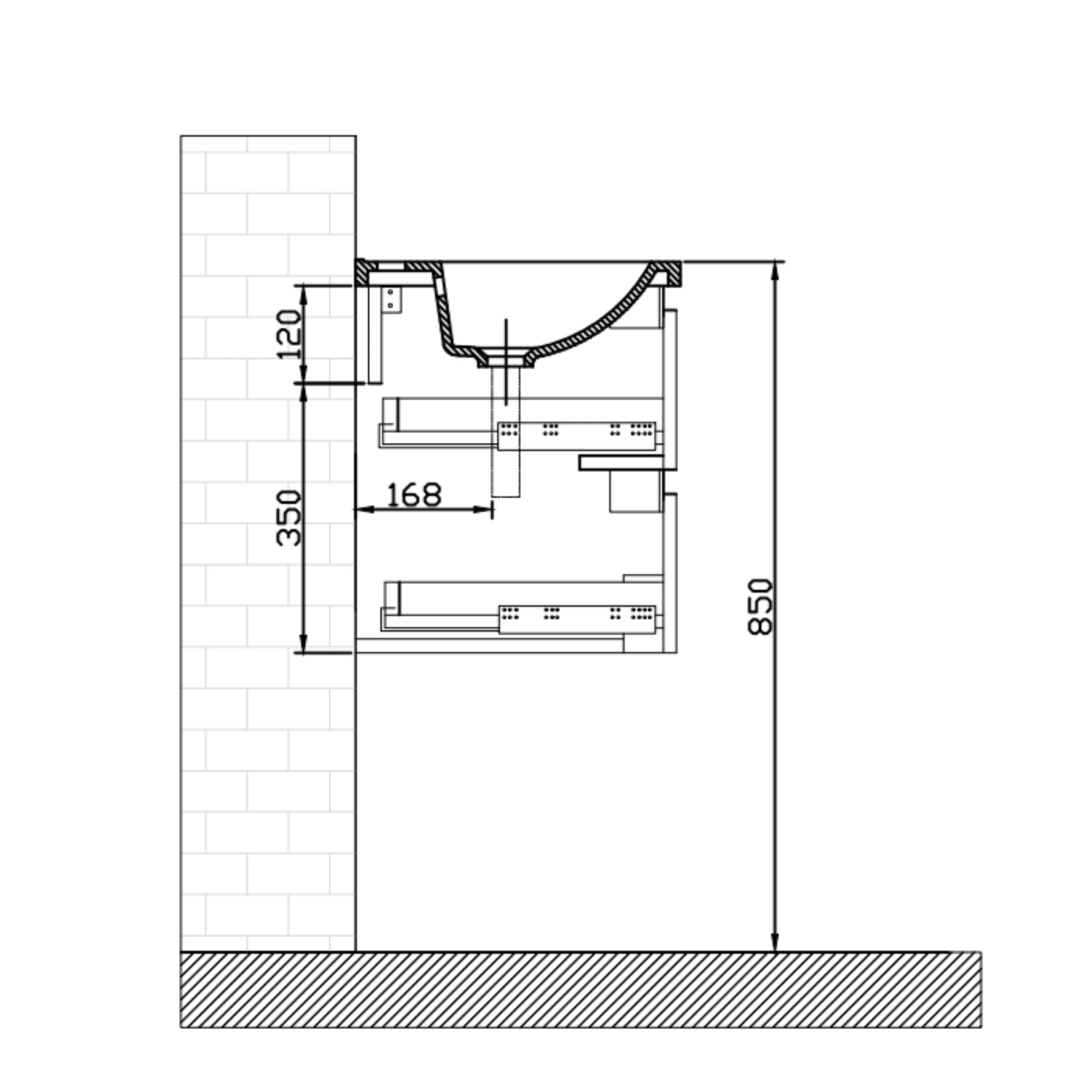 Meuble De Salle De Bain 60 cm avec Vasque en Fonte Minérale – 2 Tiroirs À Fermeture Amortie, Gain De Place, Idéal pour WC Invités, Golden Sand