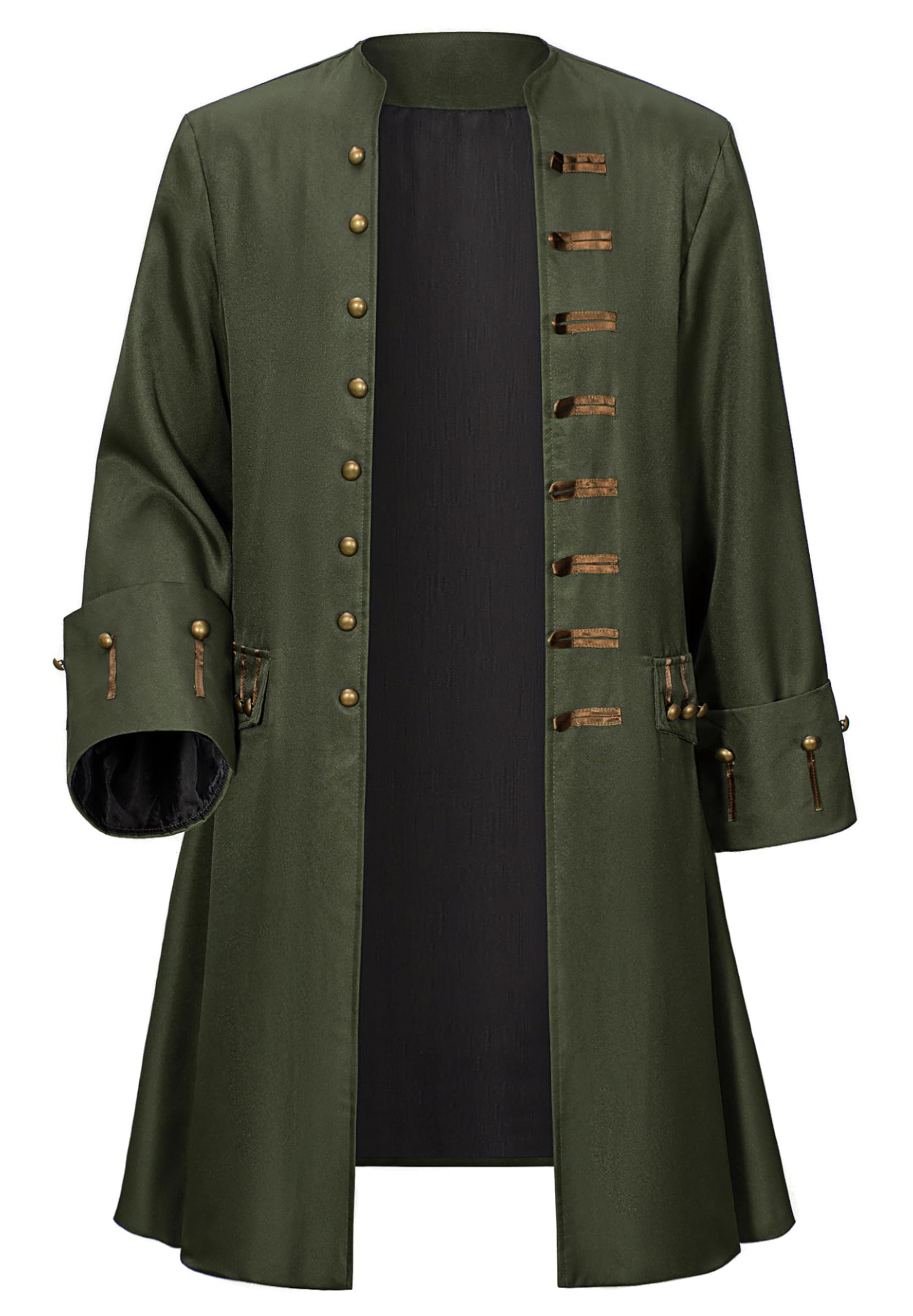 JINSERHOO Men Pirate Captain Costume for Adult Medieval Jacket Victorian 18th Steampunk Coat Halloween Cosplay, Green, Medium